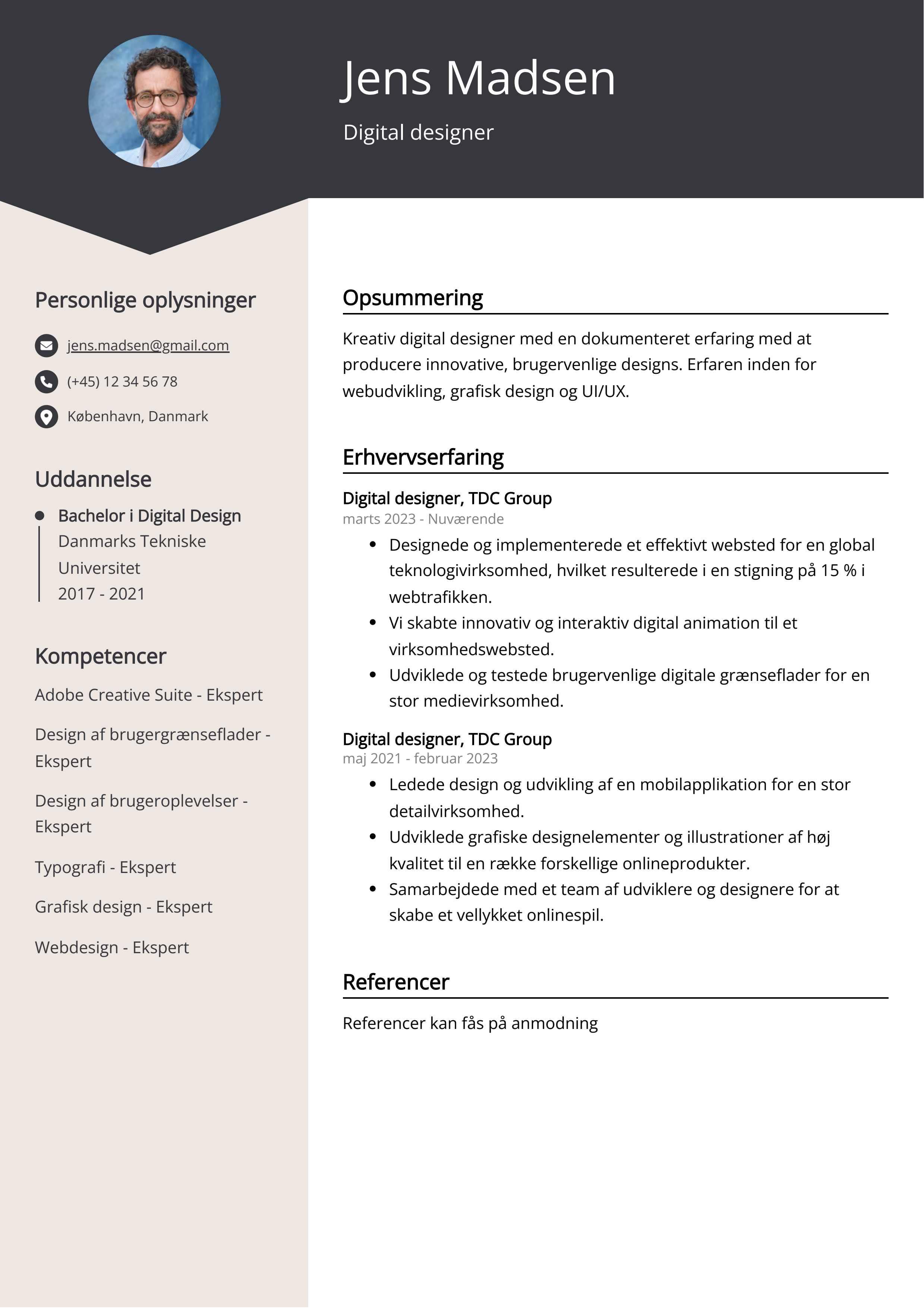 Eksempel på CV for digital designer