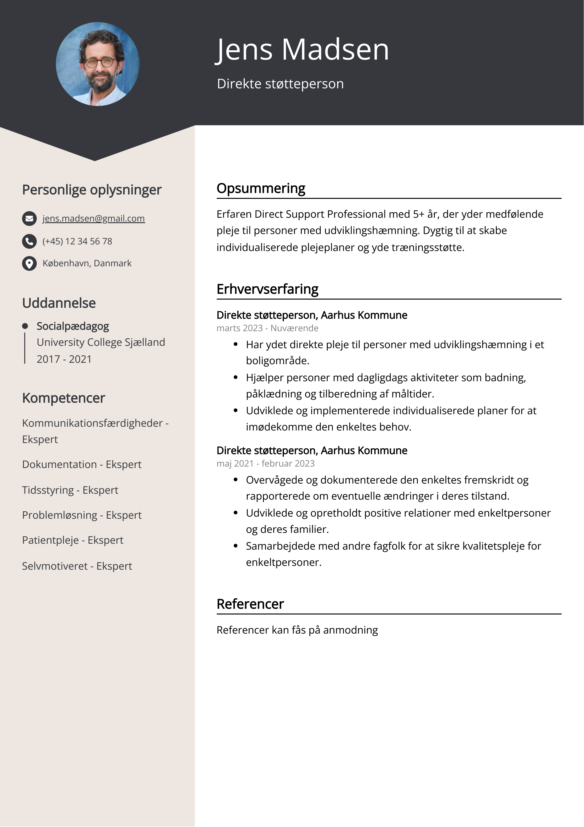 Direkte støtteperson CV-eksempel