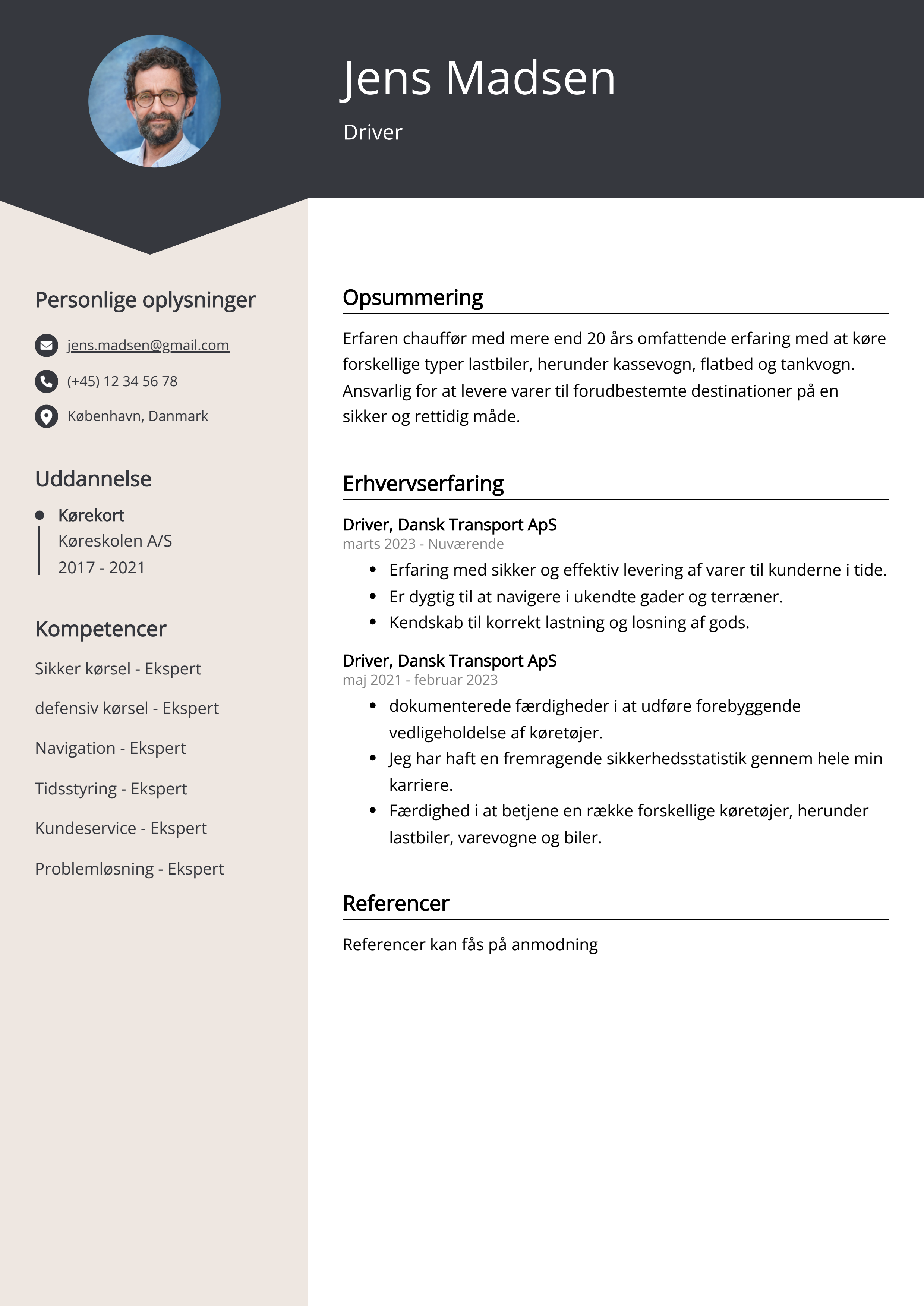 Driver CV-eksempel