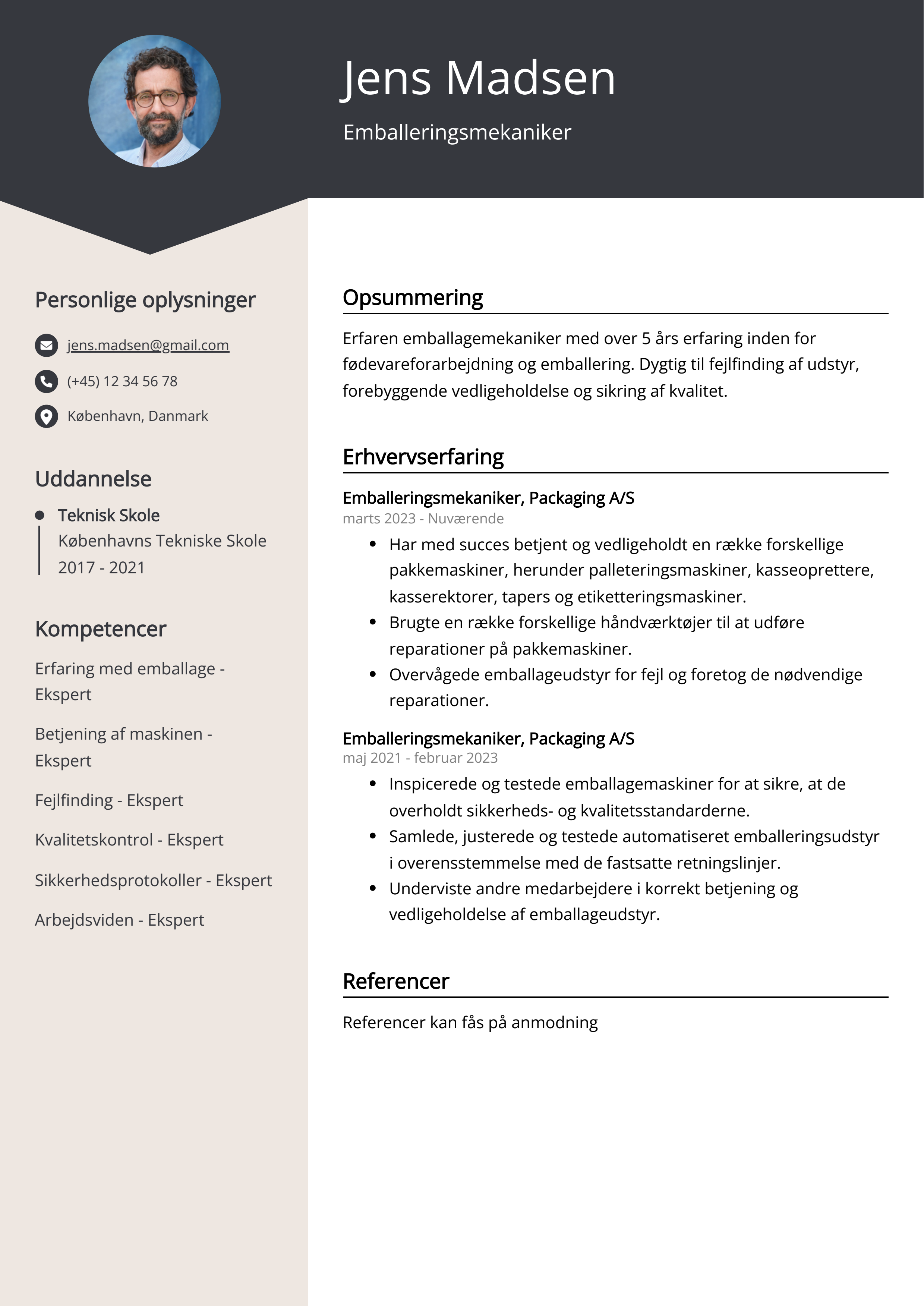 Emballeringsmekaniker CV-eksempel