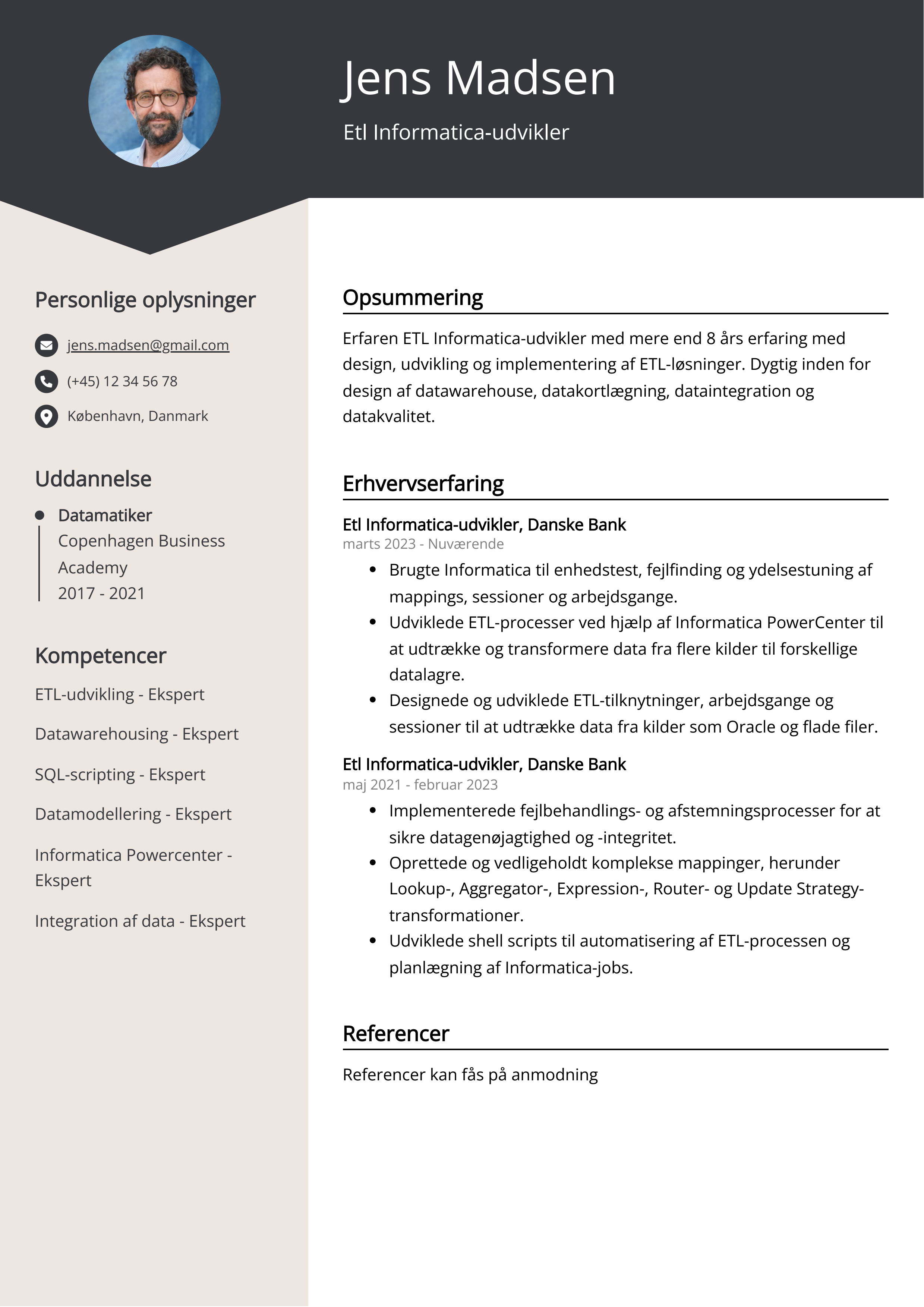 Etl Informatica-udvikler CV-eksempel