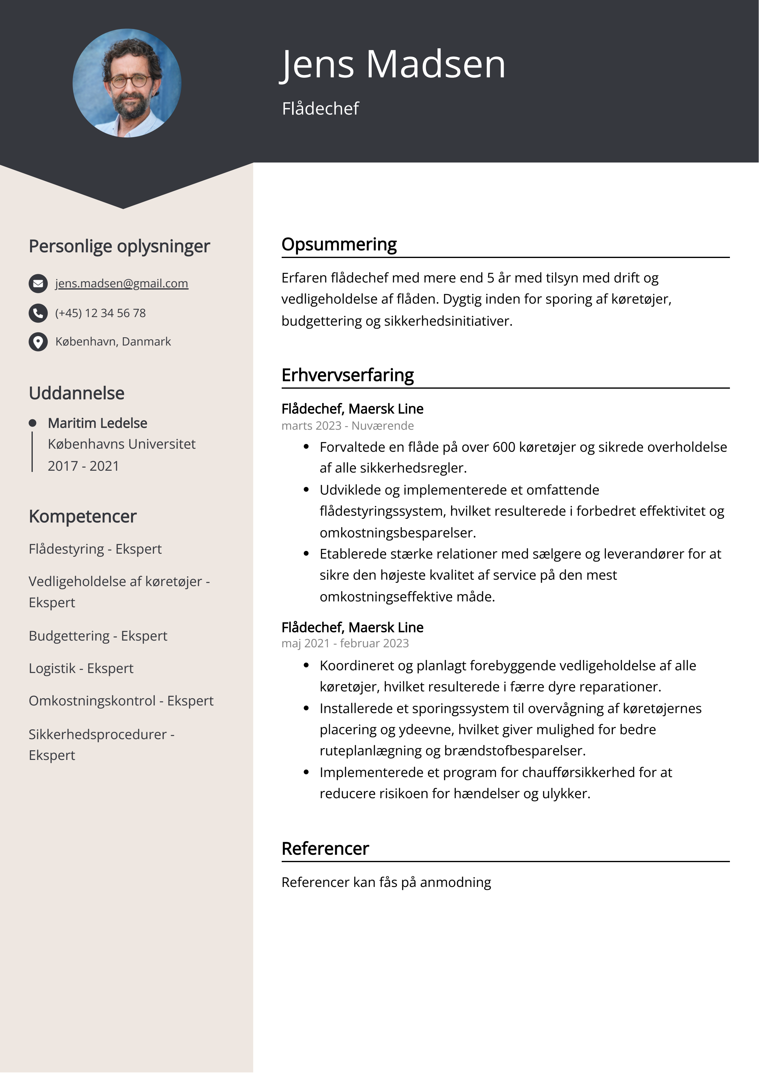 Flådechef CV-eksempel