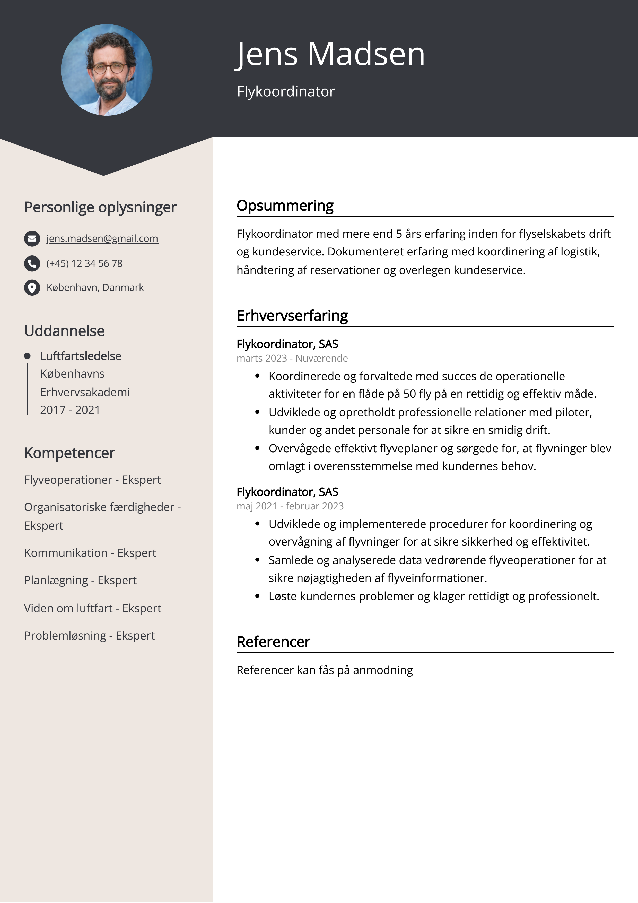 Eksempel på CV for flykoordinator