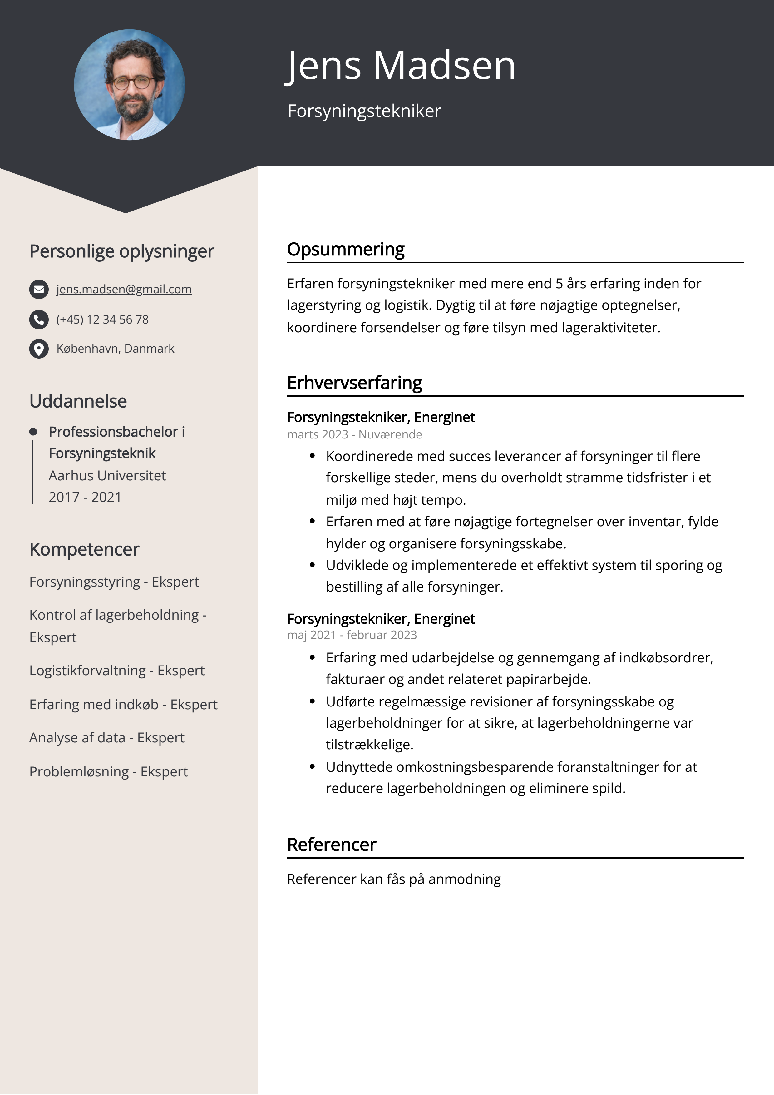 Forsyningstekniker CV-eksempel