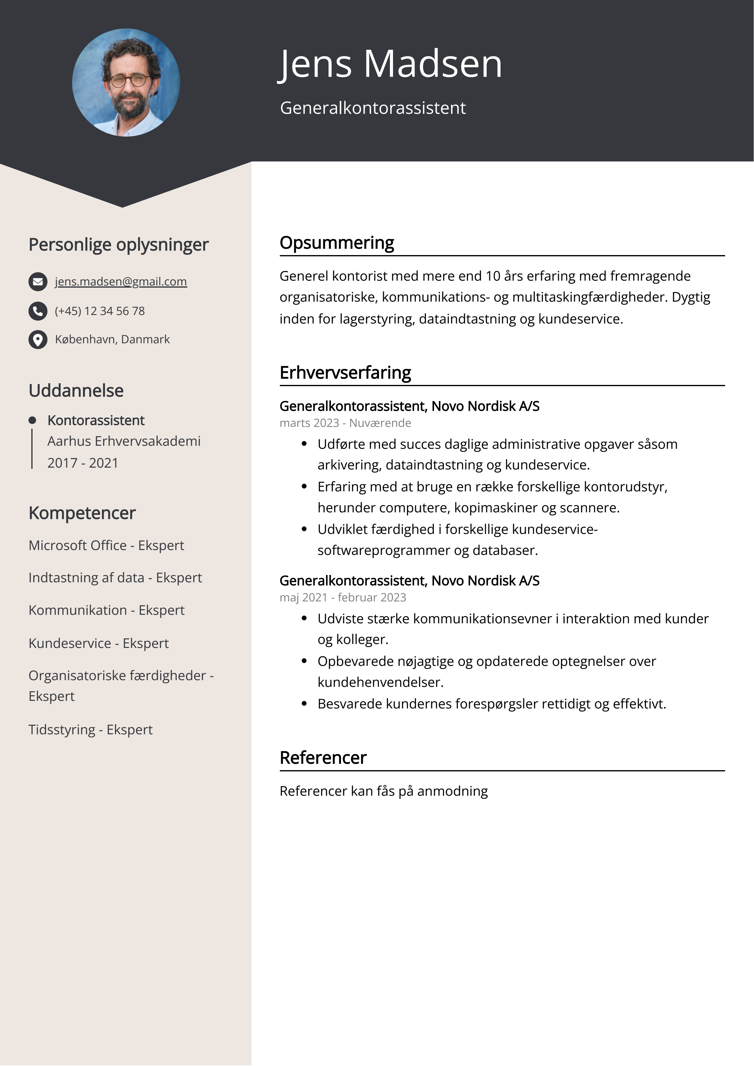 Generalkontorassistent CV-eksempel