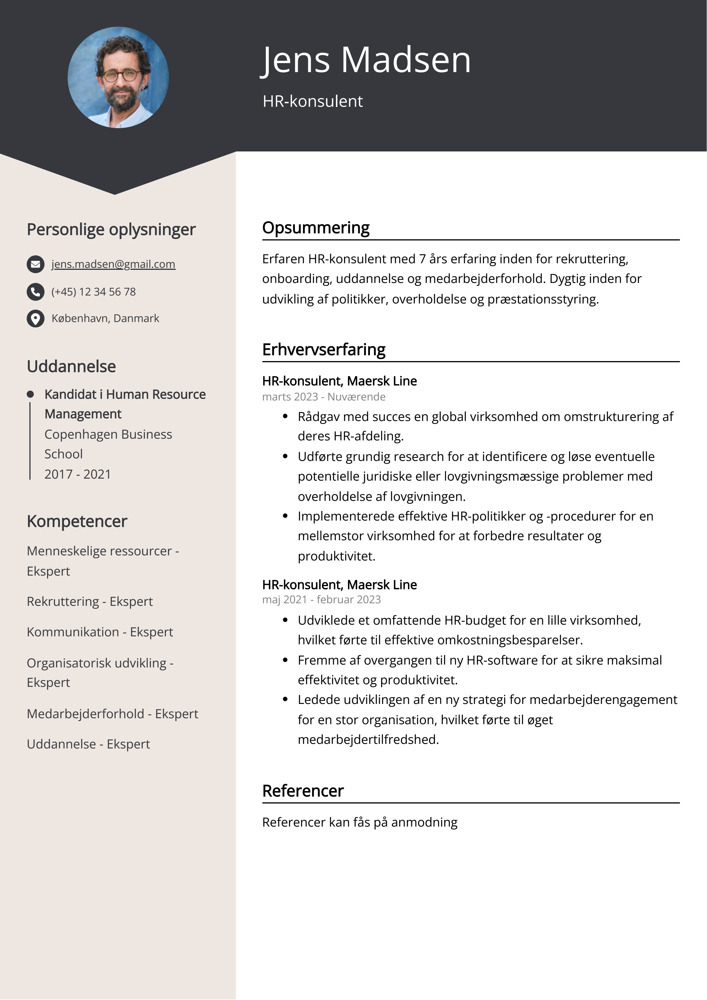 Eksempel på CV for HR-konsulent