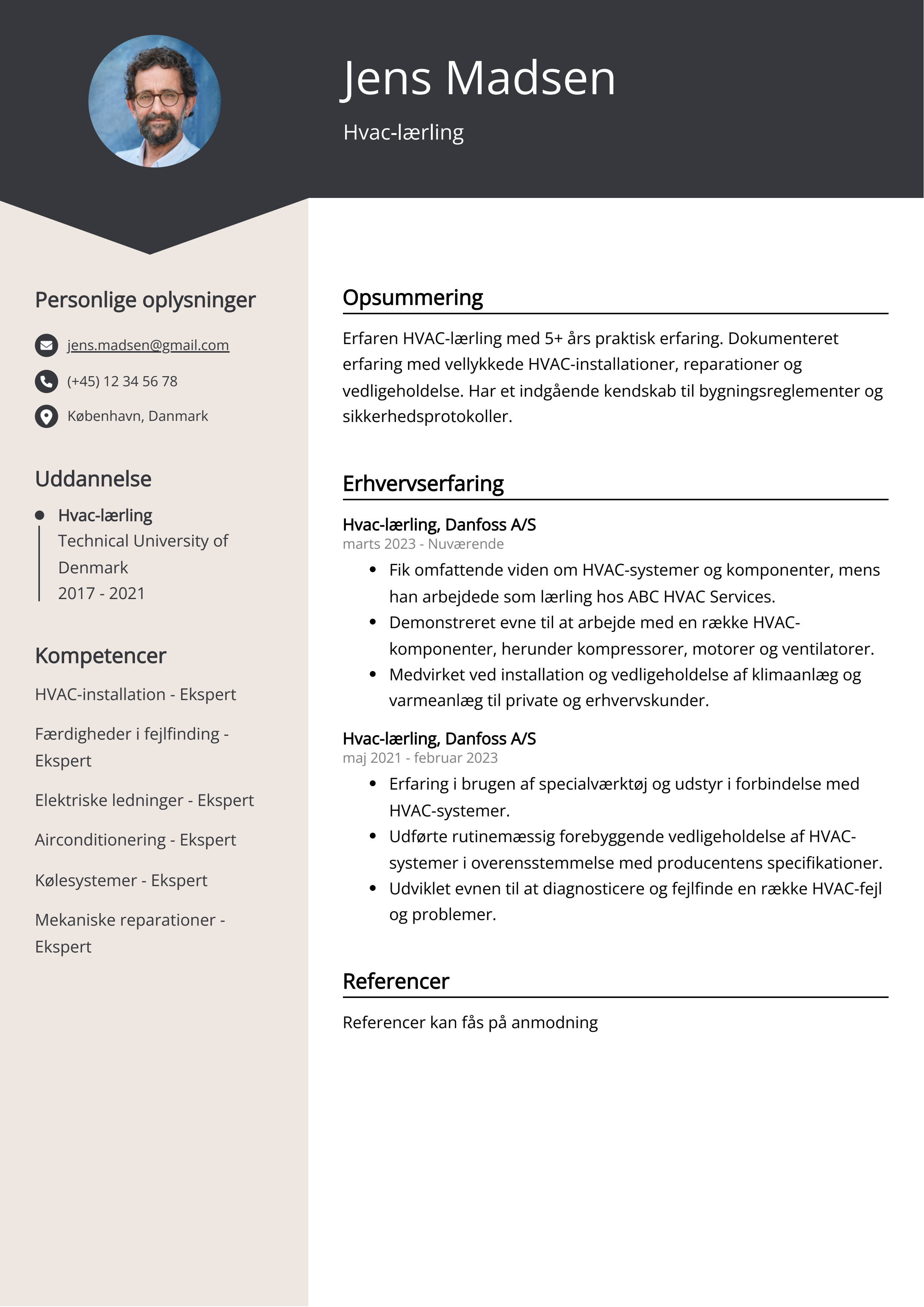 Hvac-lærling CV-eksempel