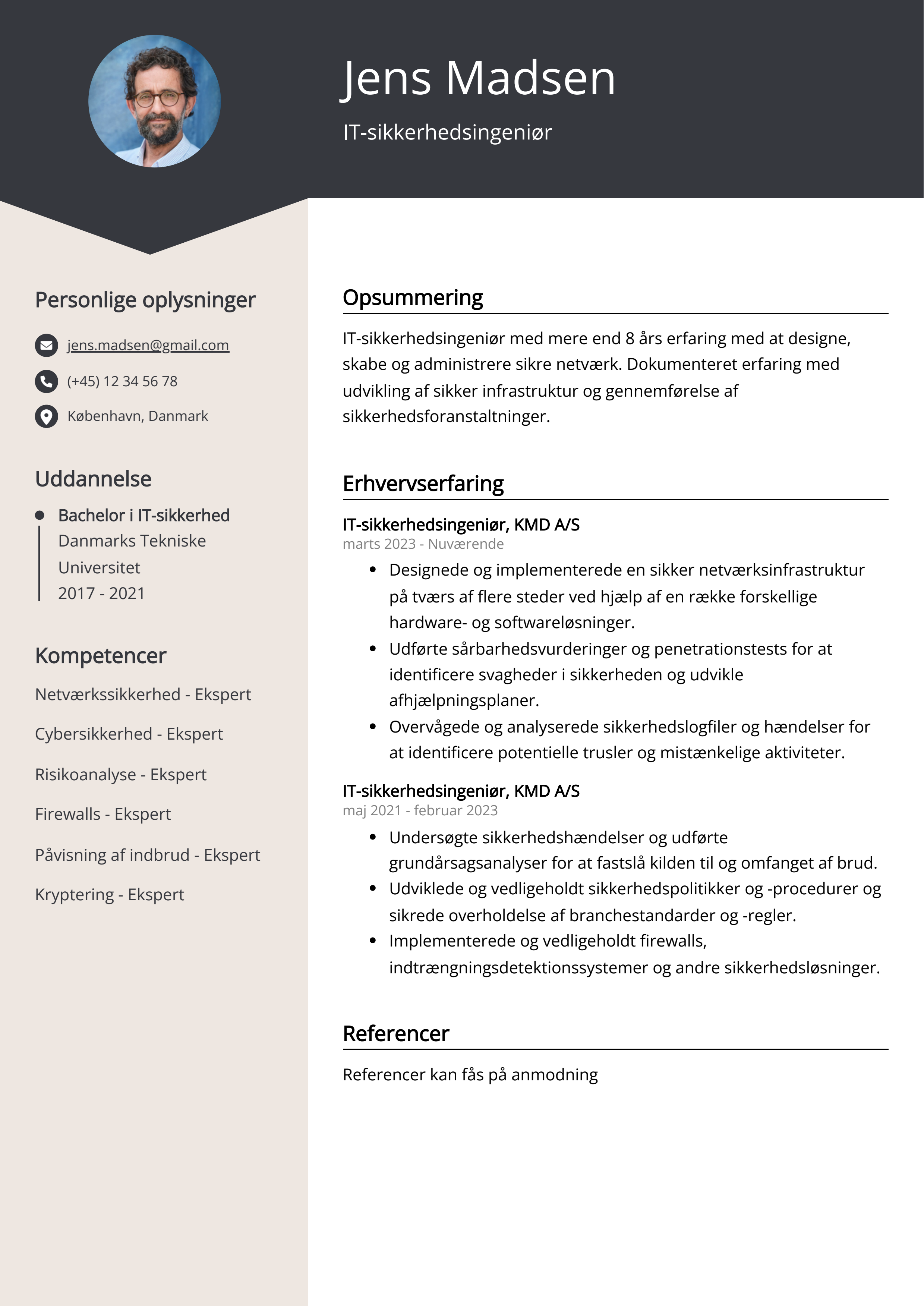 IT-sikkerhedsingeniør CV-eksempel