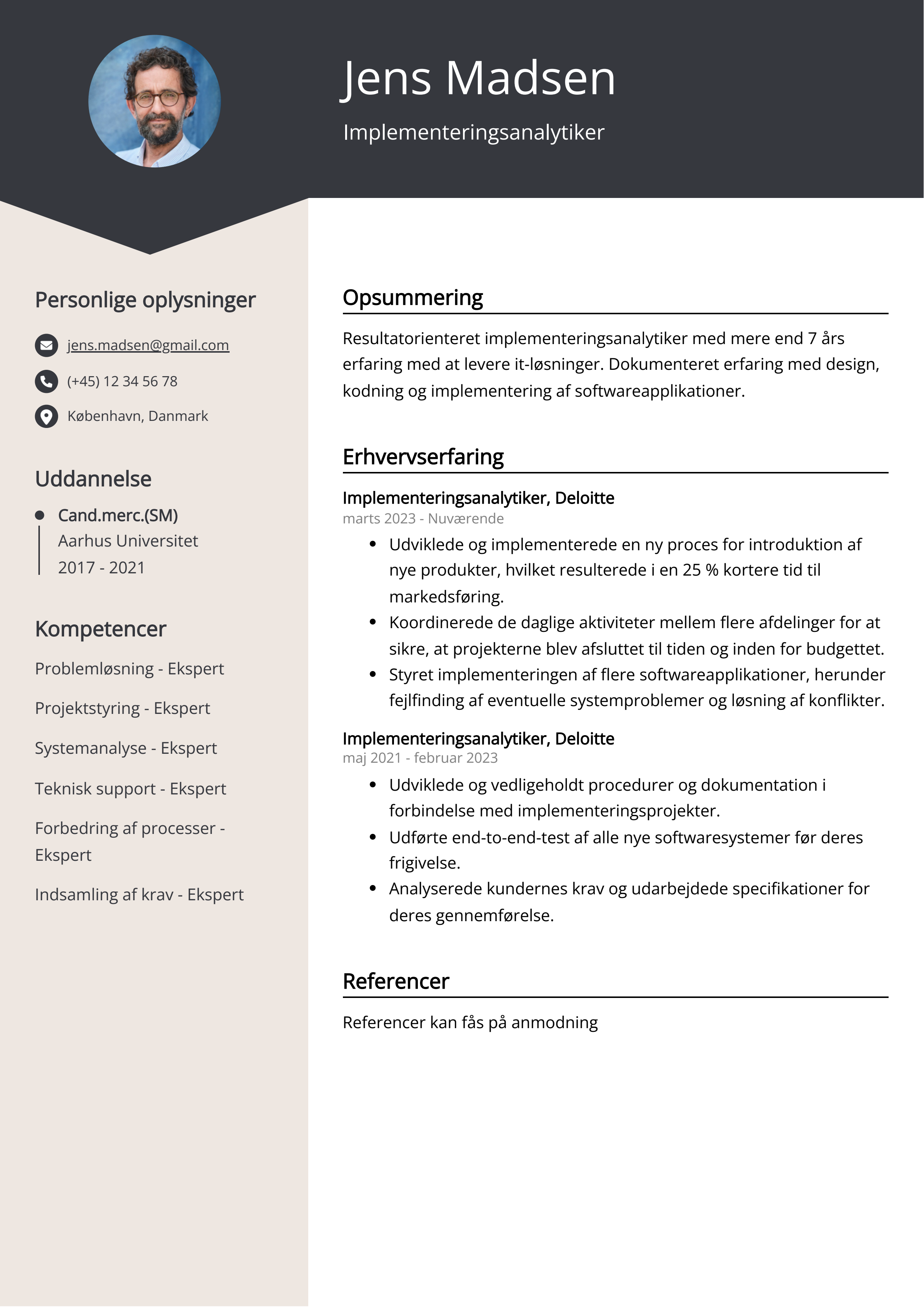 Implementeringsanalytiker CV-eksempel