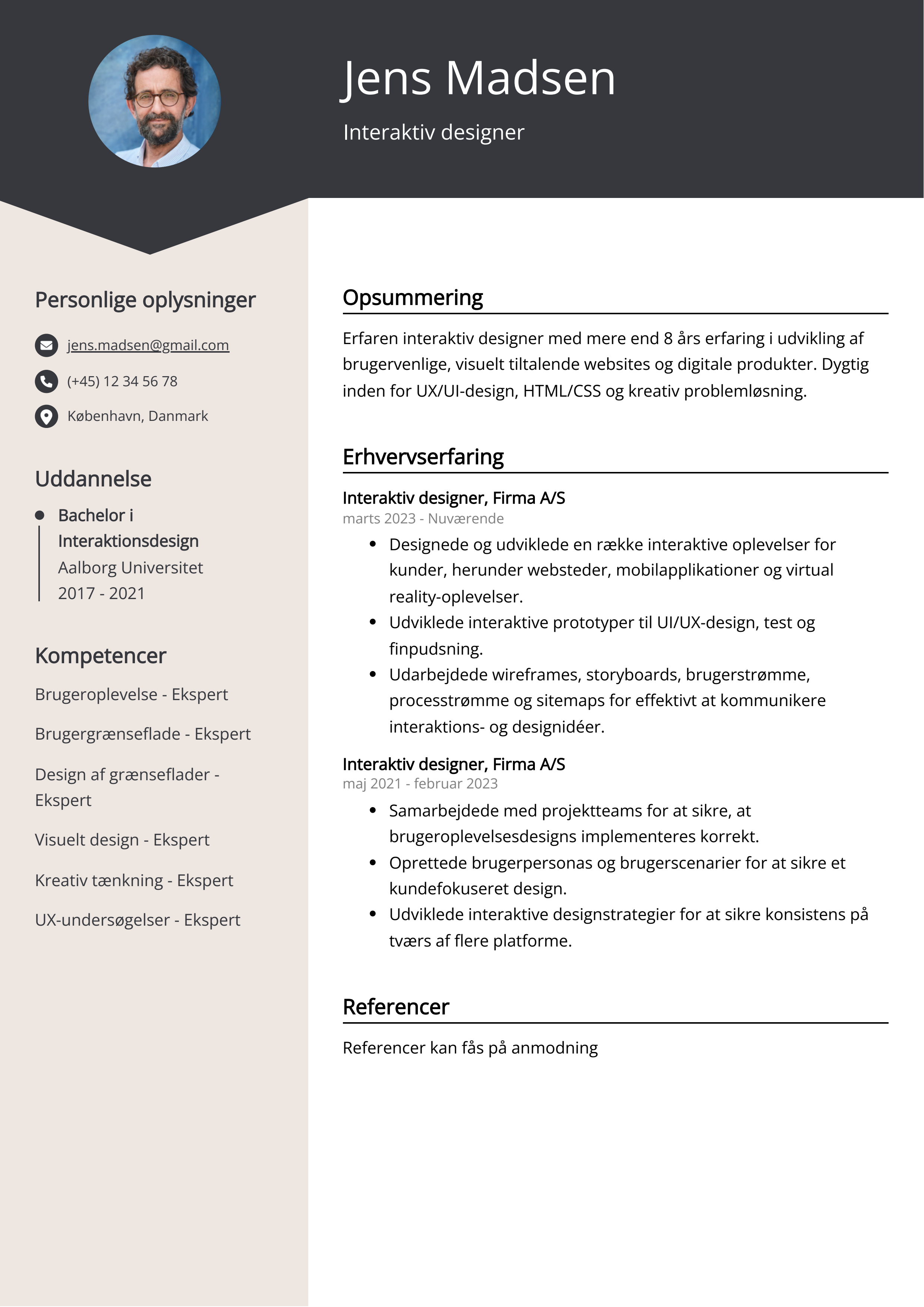 Interaktiv designer CV-eksempel