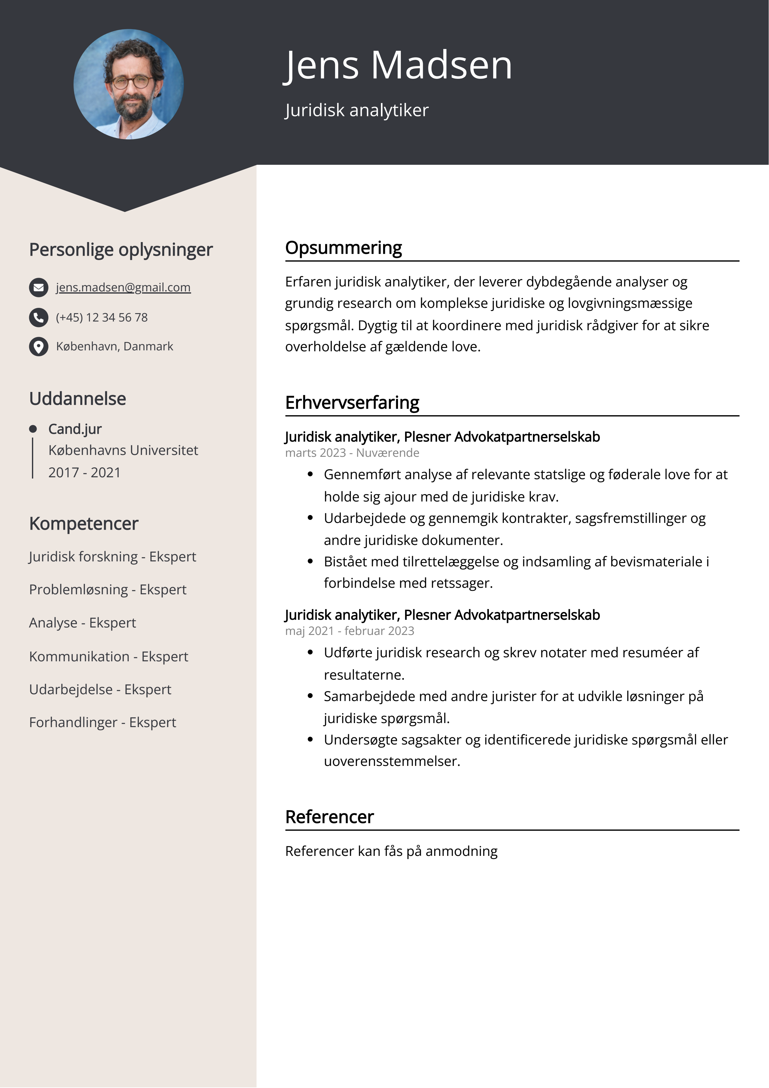 Juridisk analytiker CV-eksempel