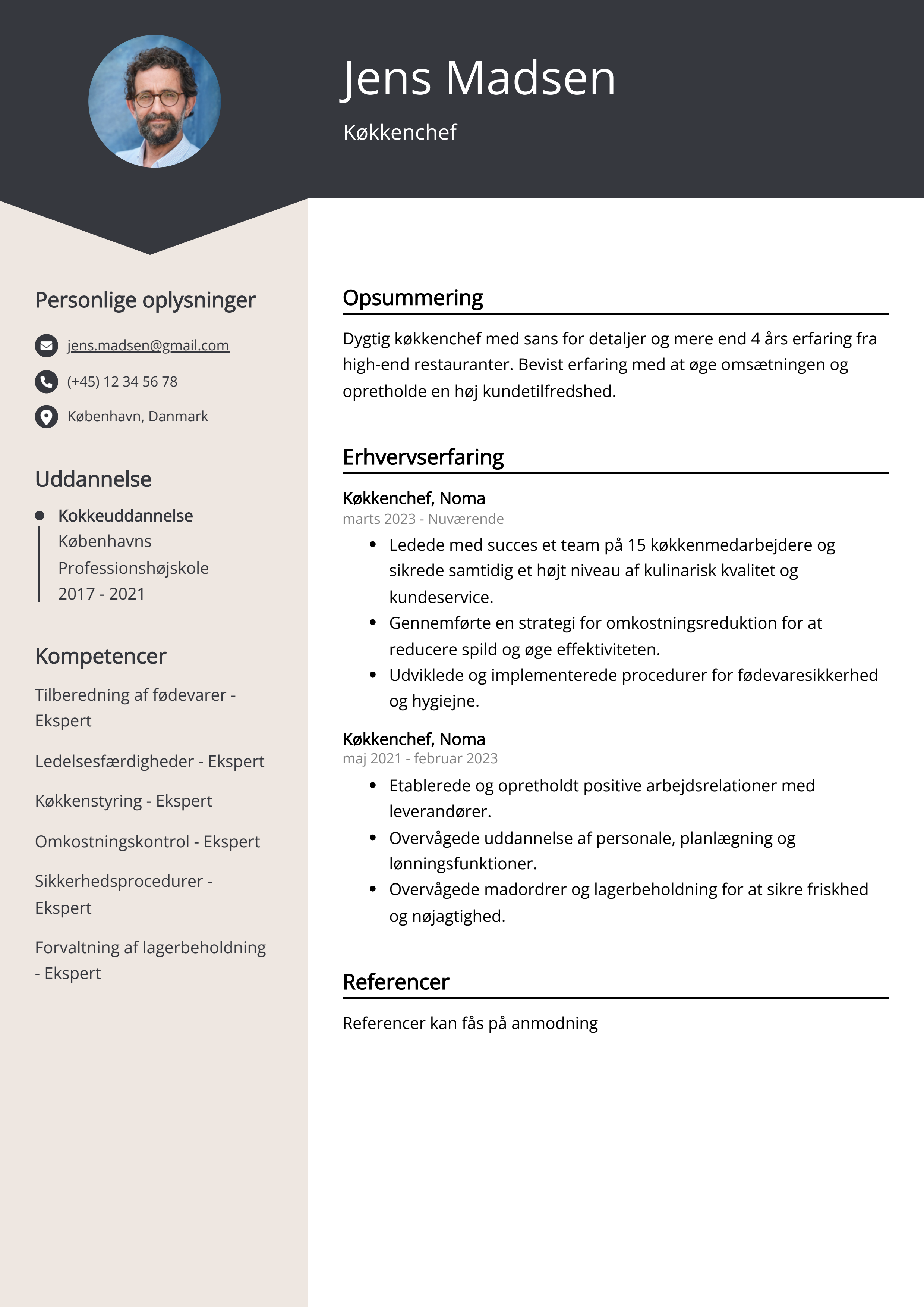 Køkkenchef CV-eksempel