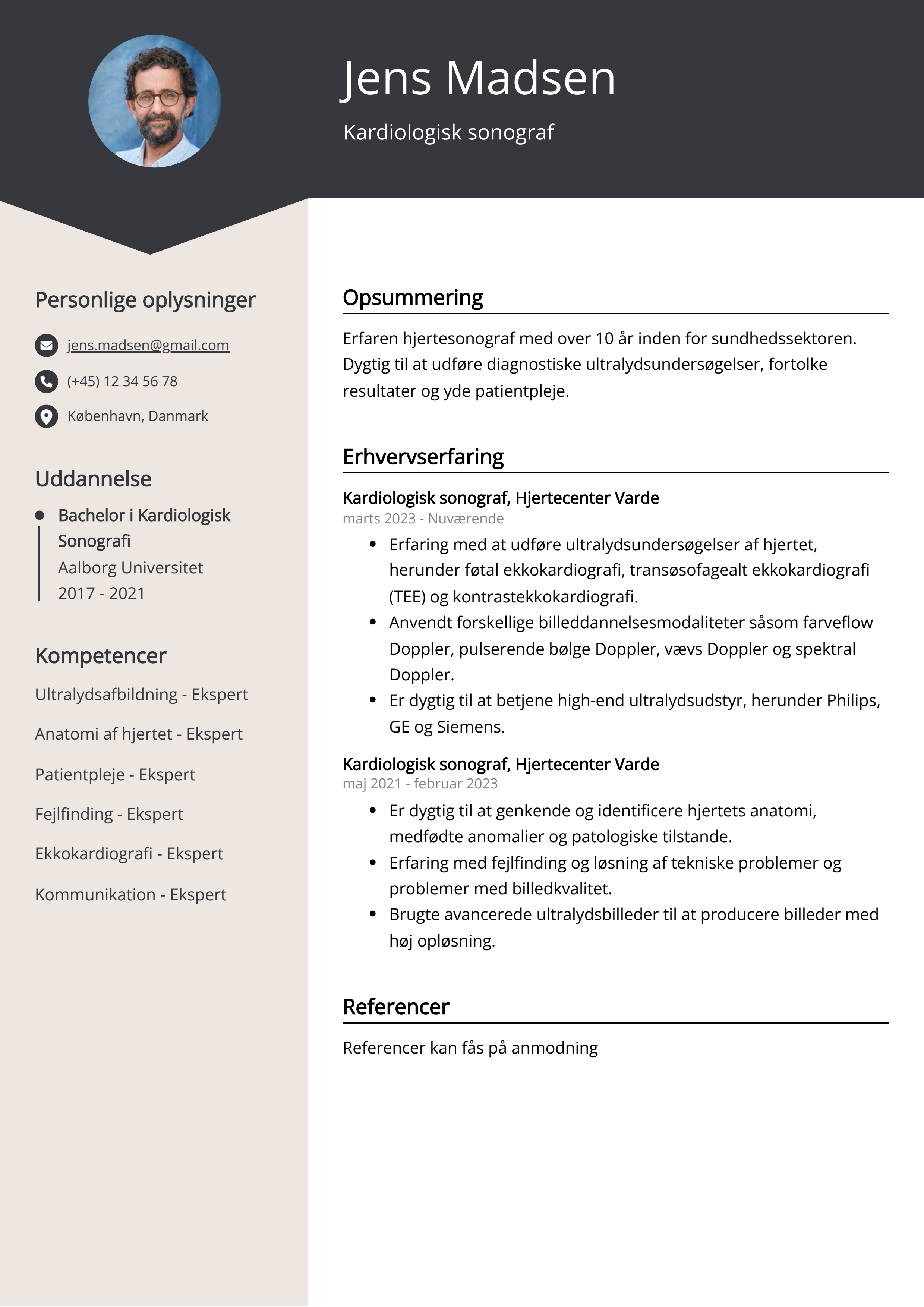 Kardiologisk sonograf CV-eksempel