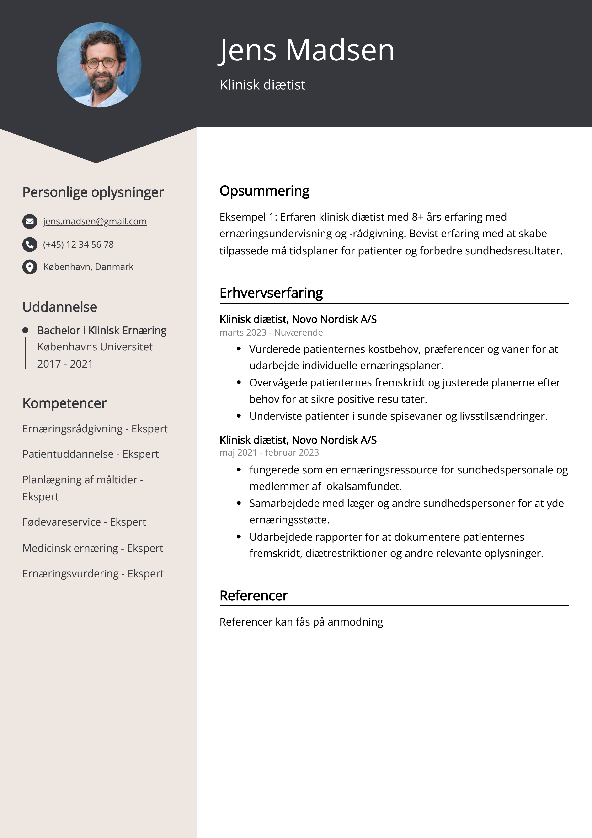 Klinisk diætist CV-eksempel