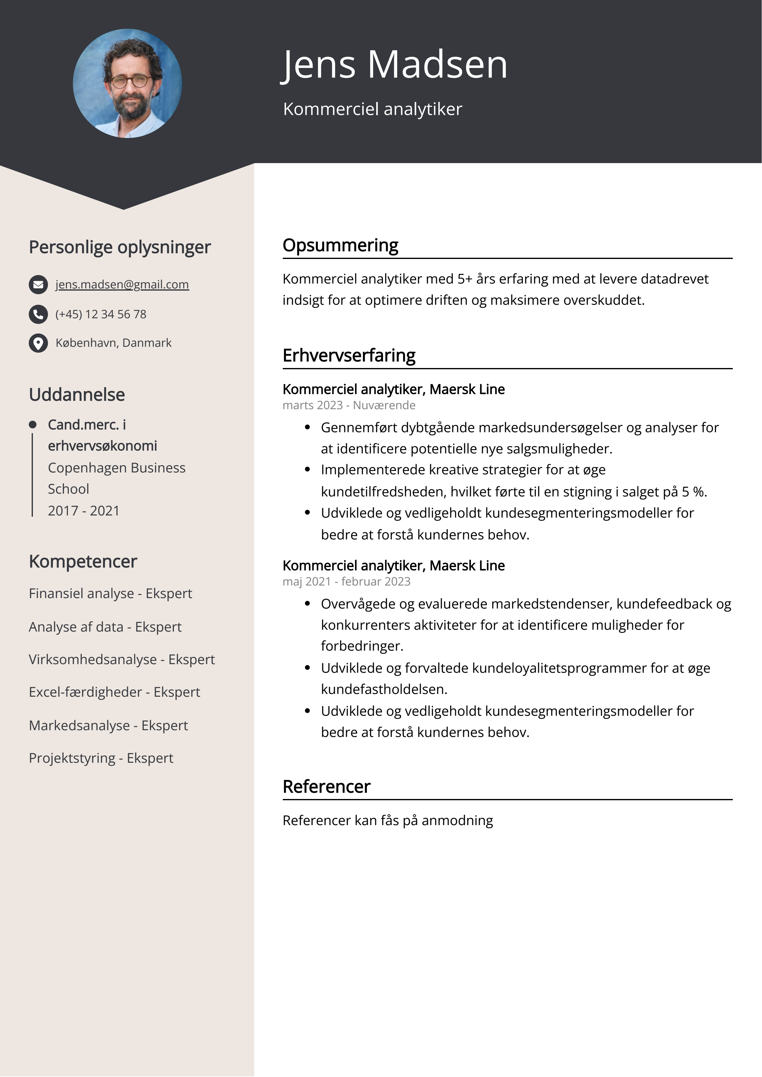 Kommerciel analytiker CV-eksempel