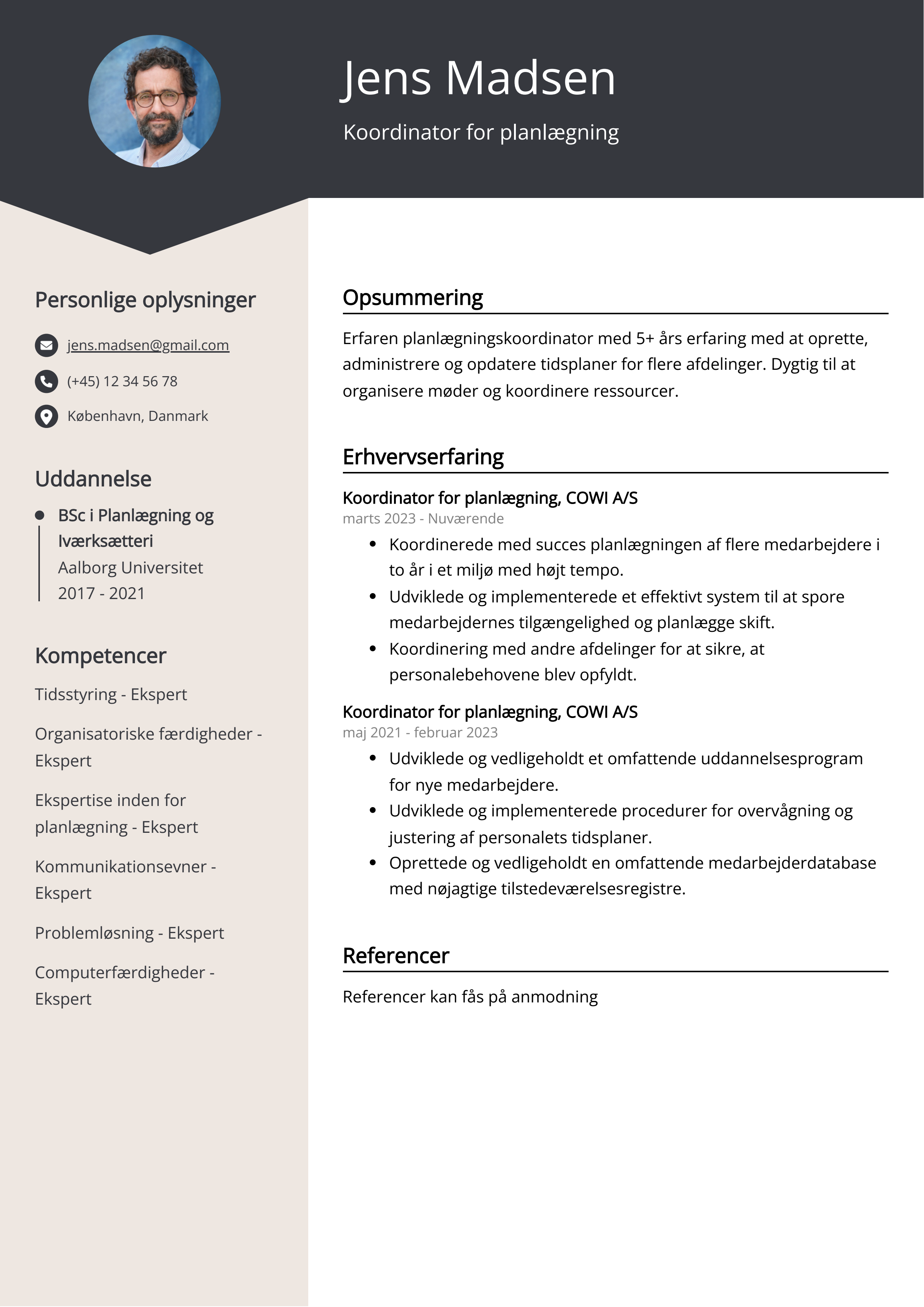 Koordinator for planlægning CV-eksempel