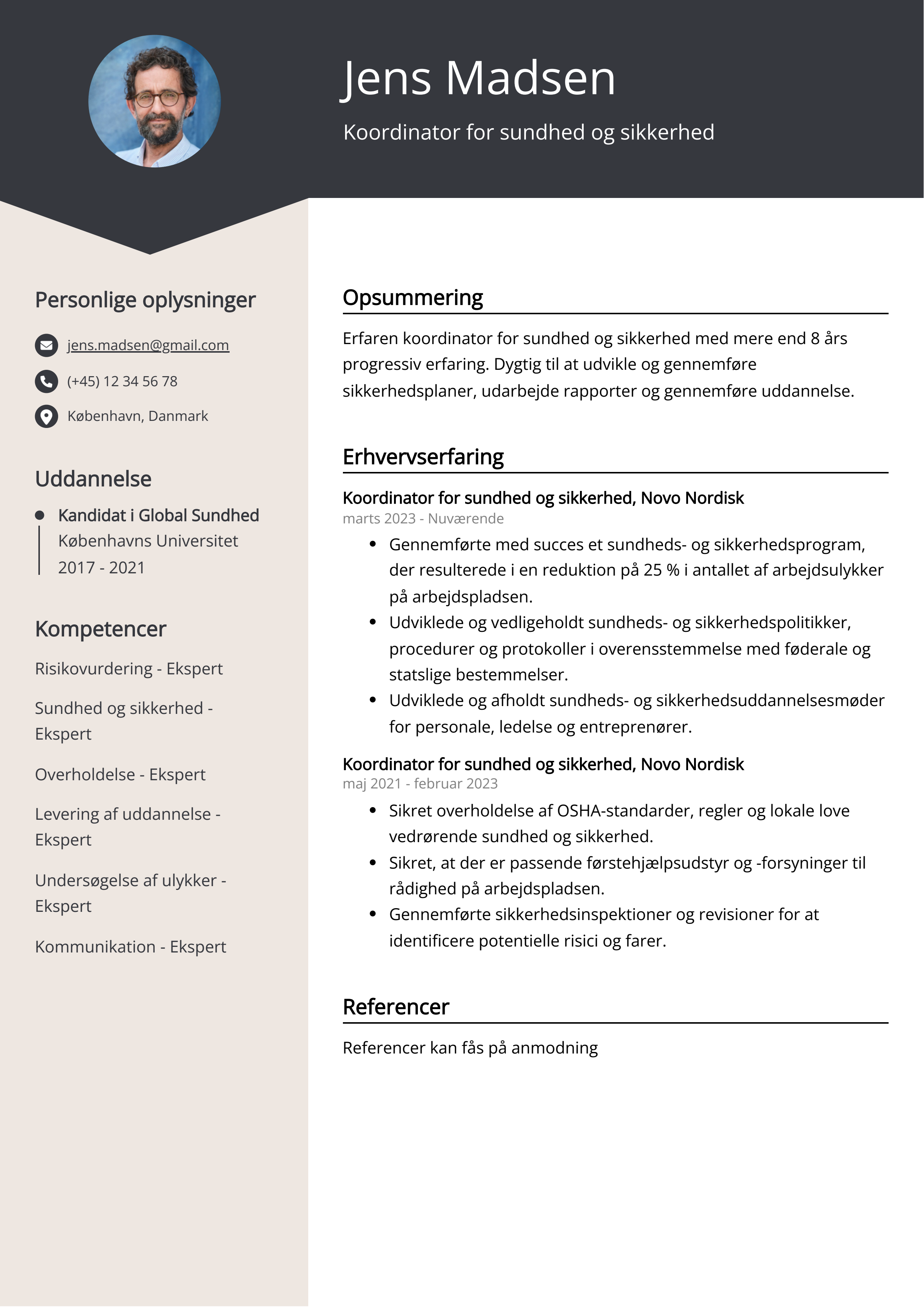 Koordinator for sundhed og sikkerhed CV-eksempel