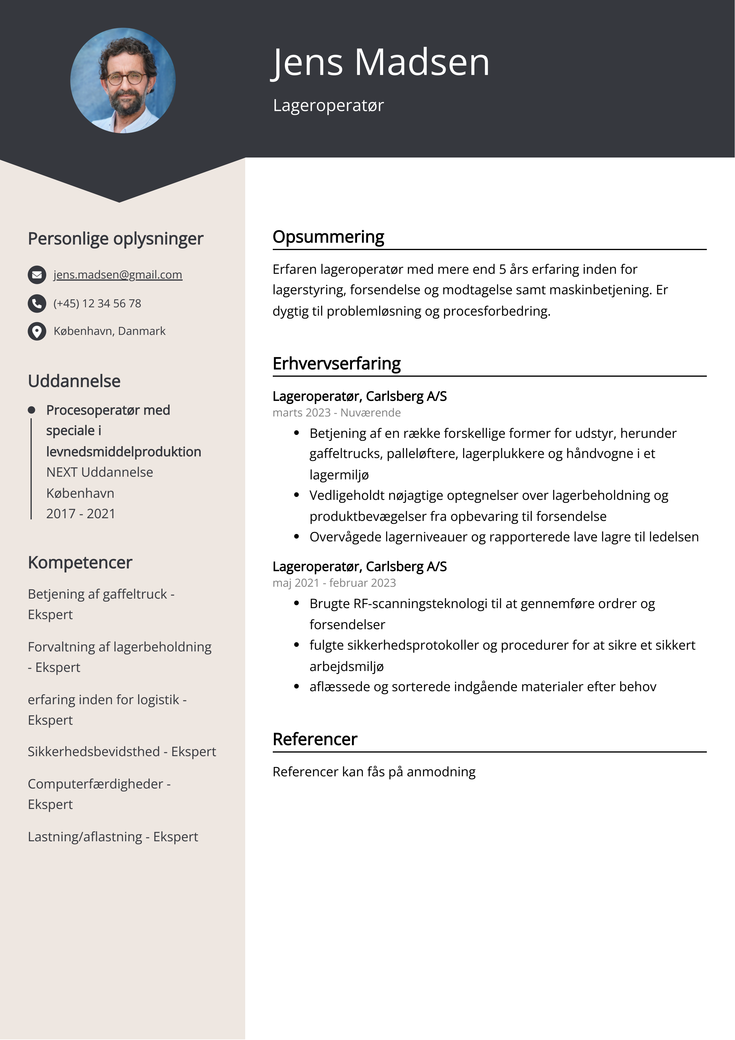 Lageroperatør CV eksempel