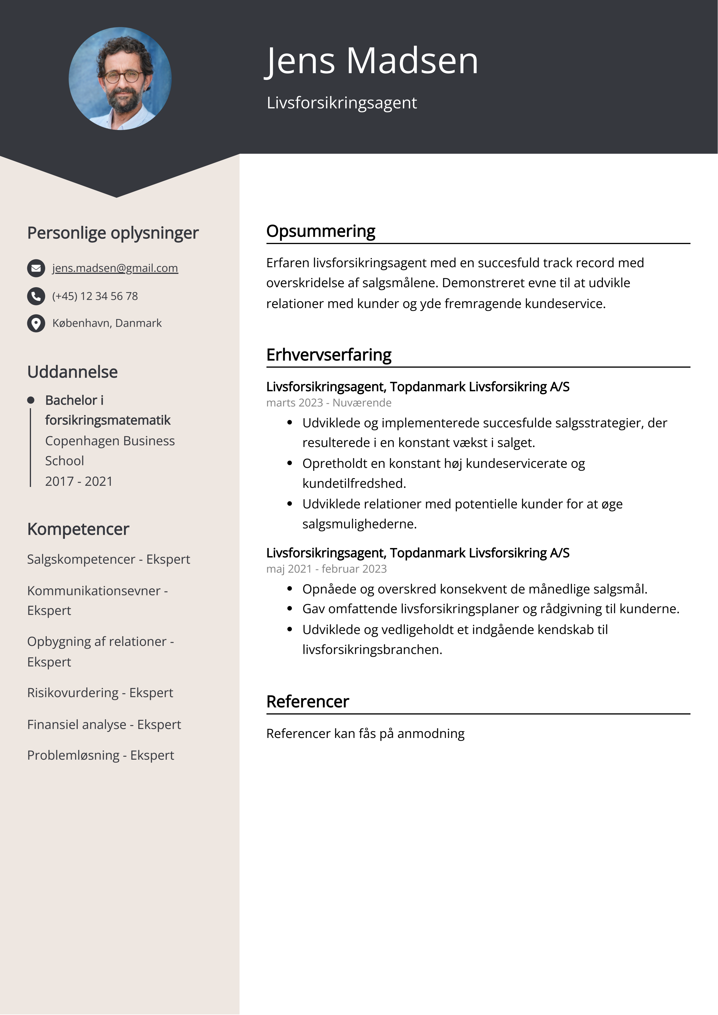 Livsforsikringsagent CV-eksempel