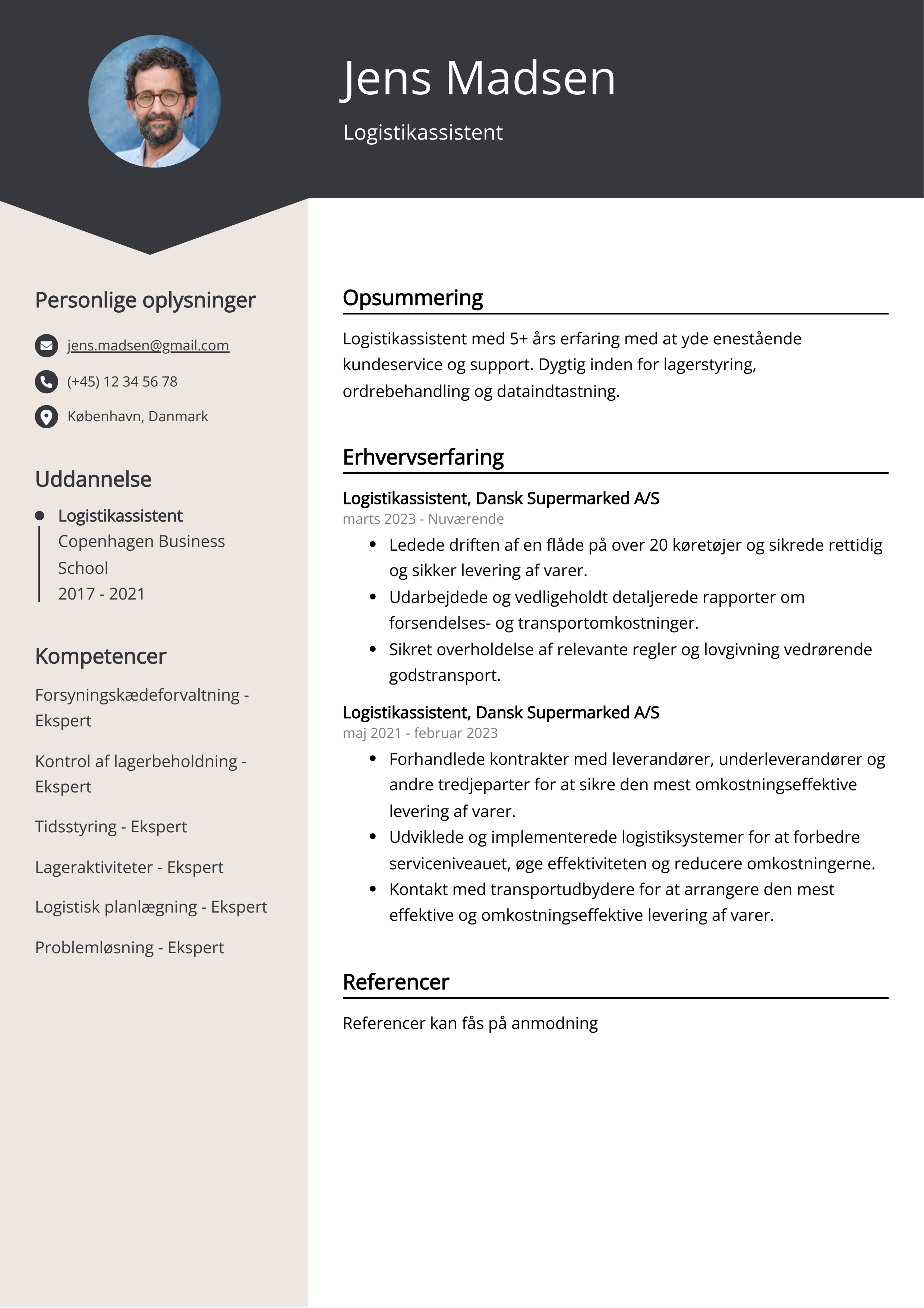 Logistikassistent CV eksempel