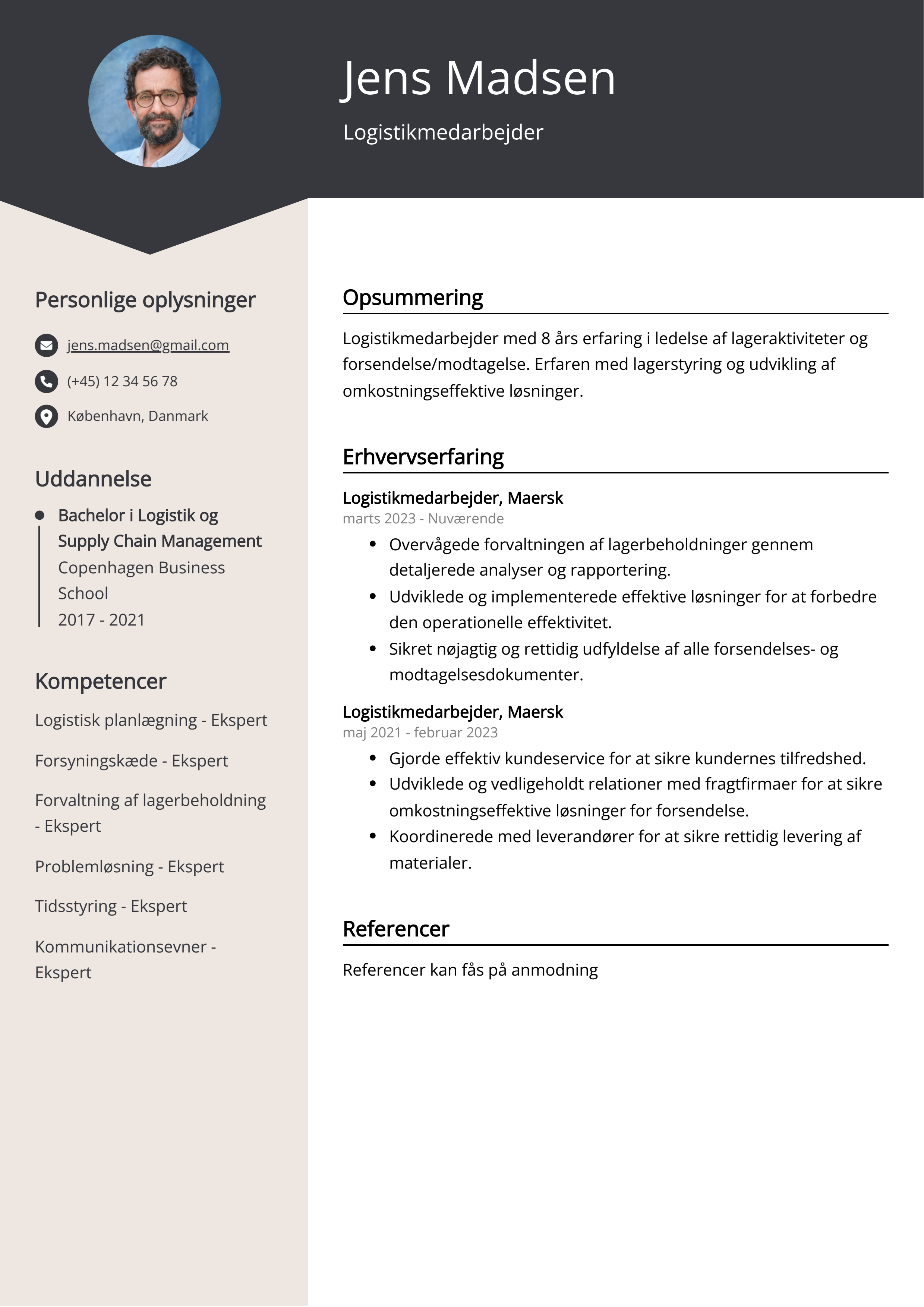 Logistikmedarbejder CV eksempel