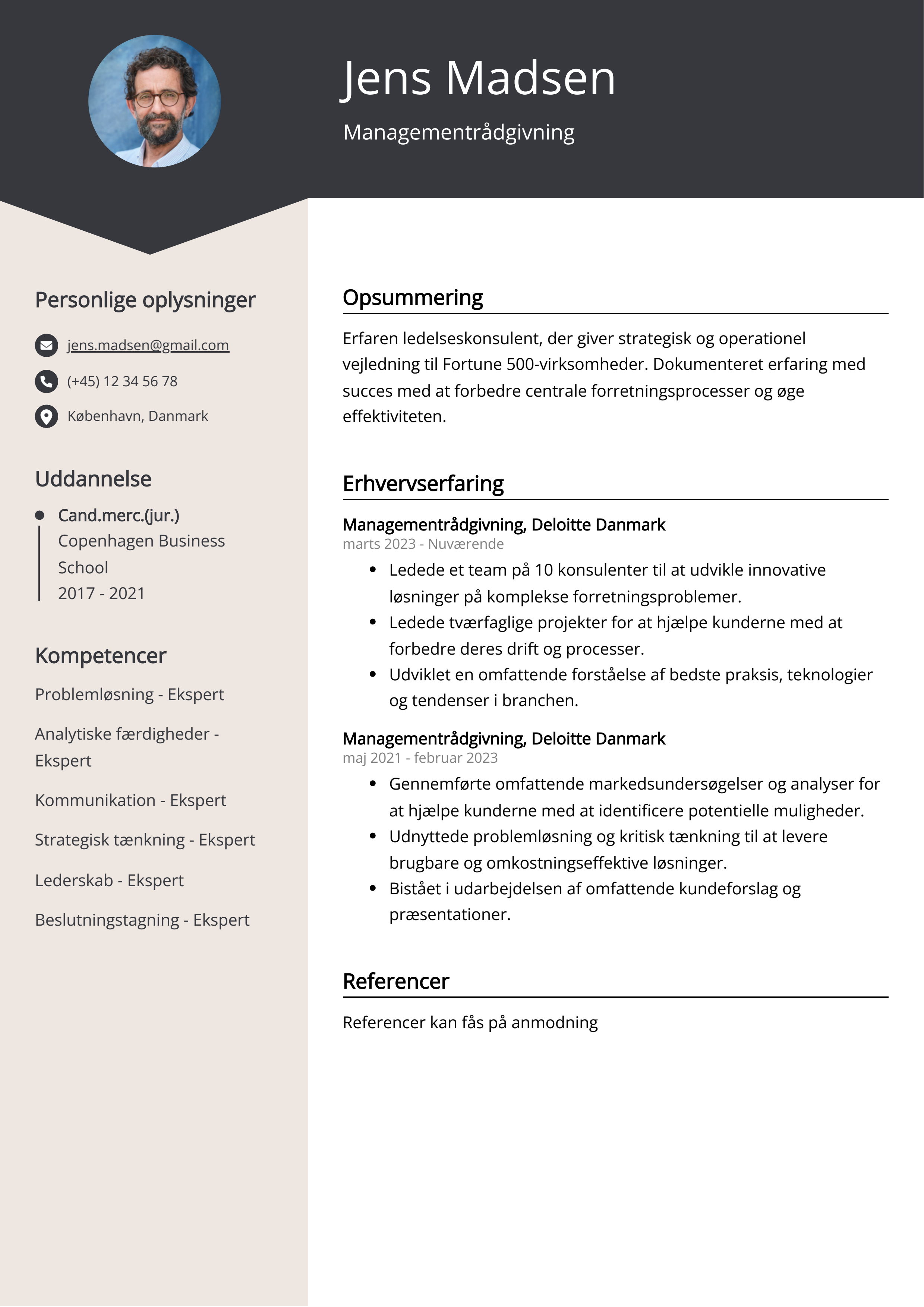 Managementrådgivning CV-eksempel