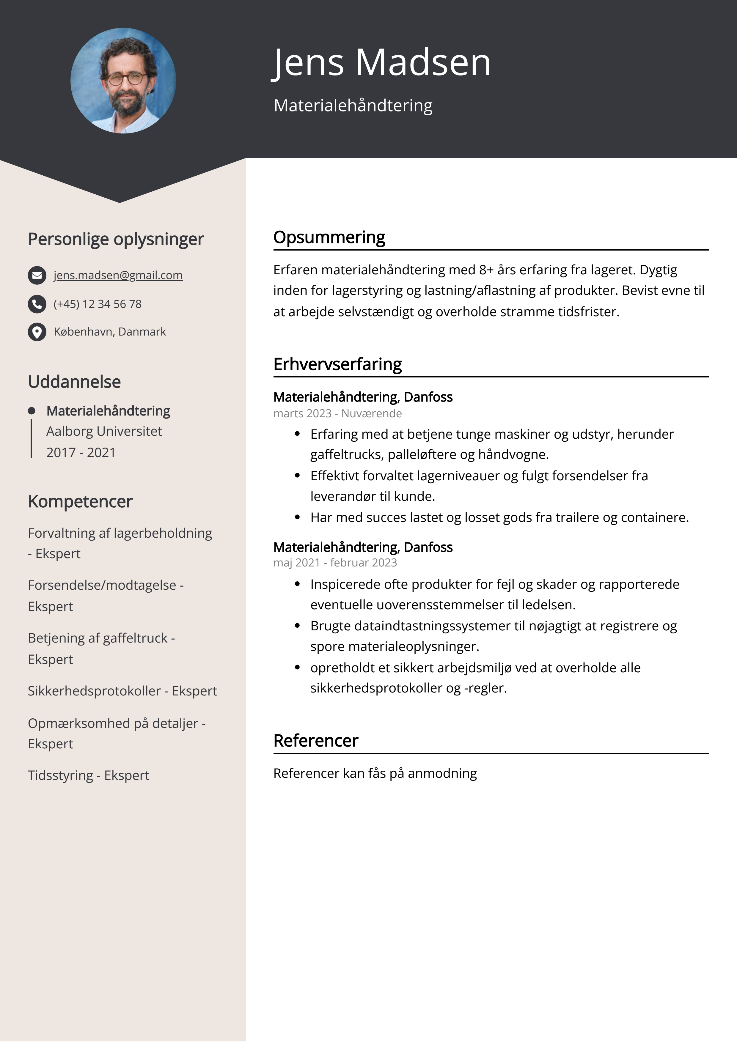 Materialehåndtering CV eksempel