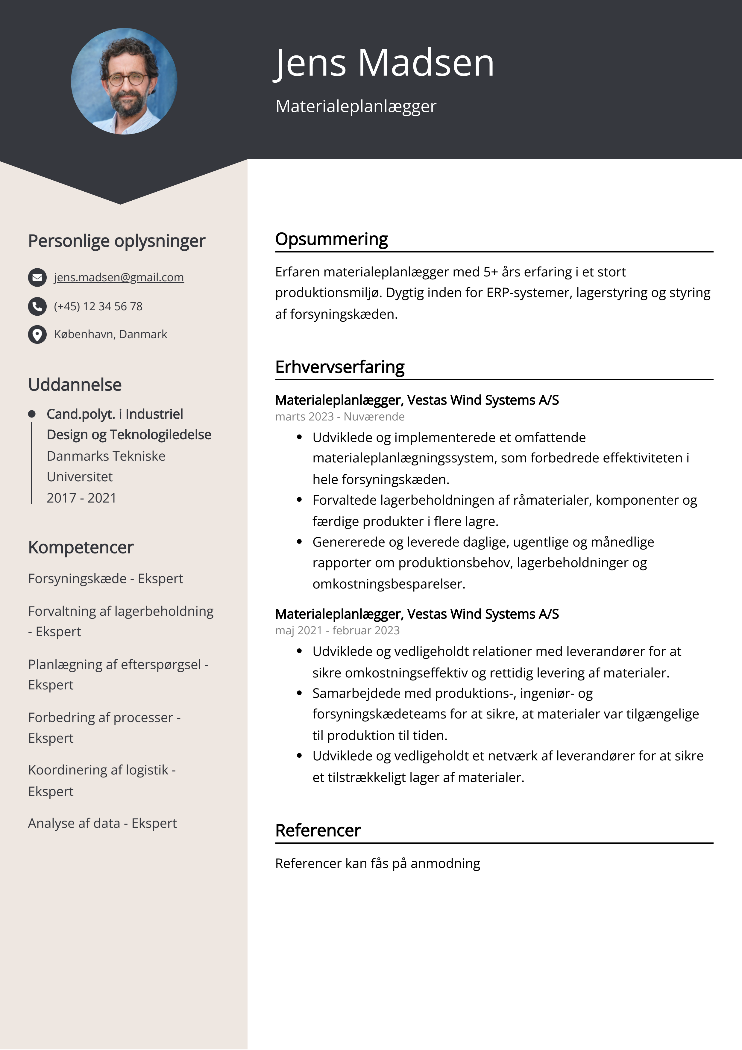 Materialeplanlægger CV-eksempel