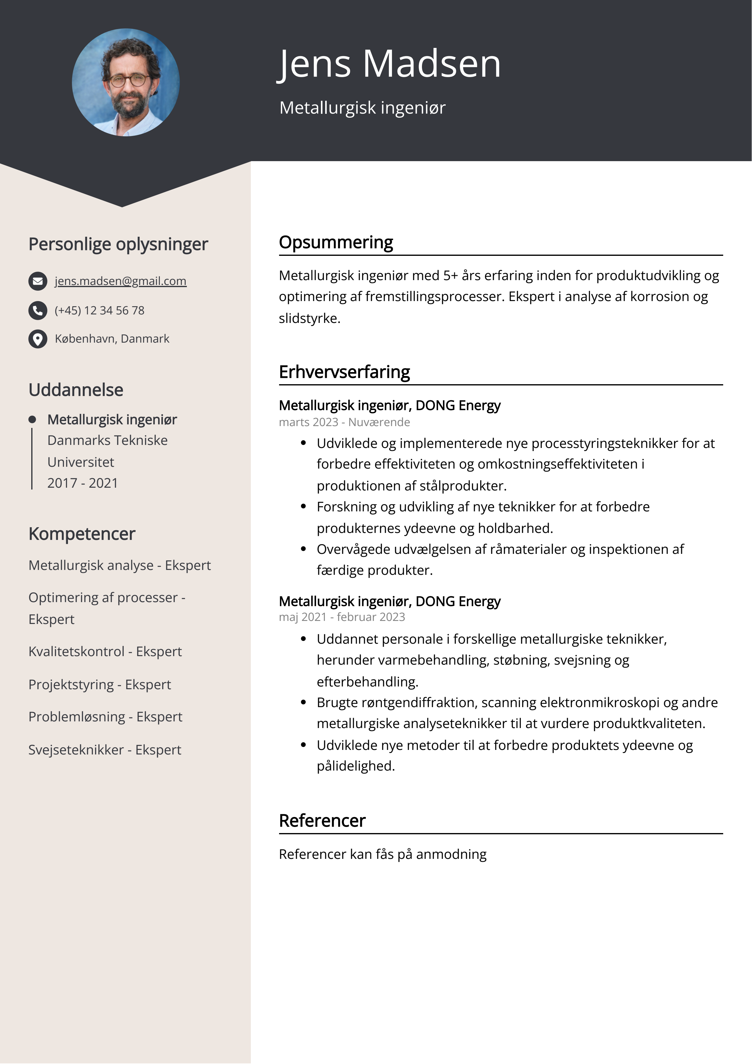 Metallurgisk ingeniør CV-eksempel