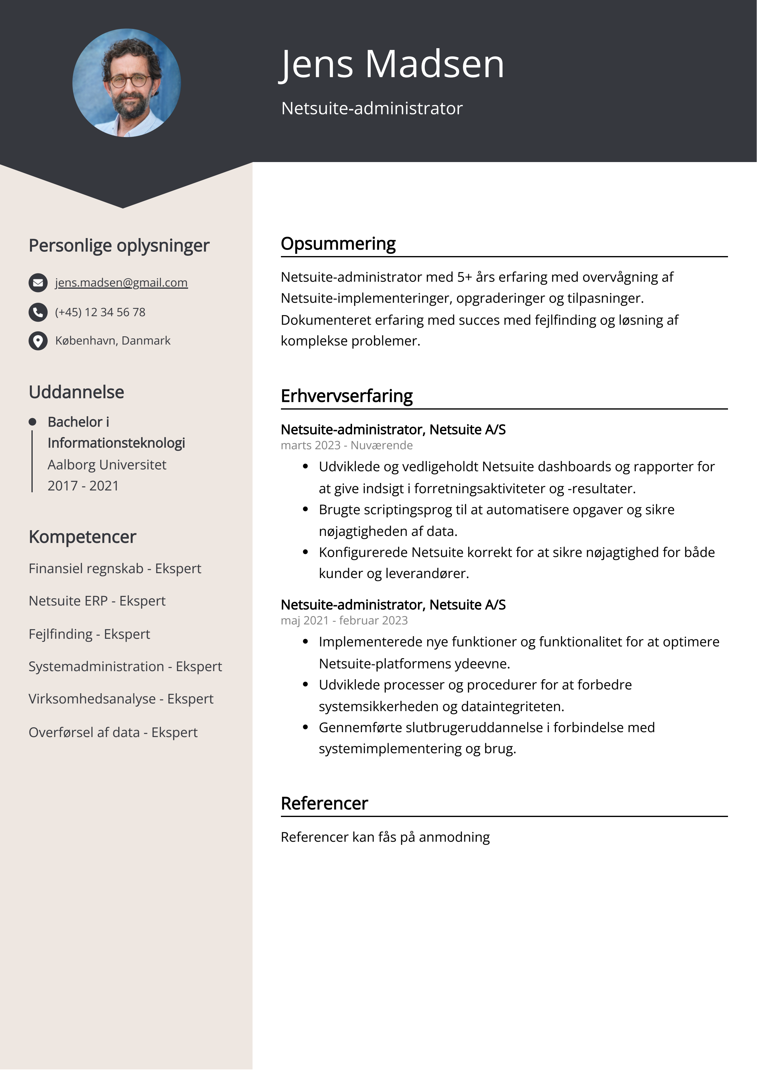 Netsuite-administrator CV-eksempel