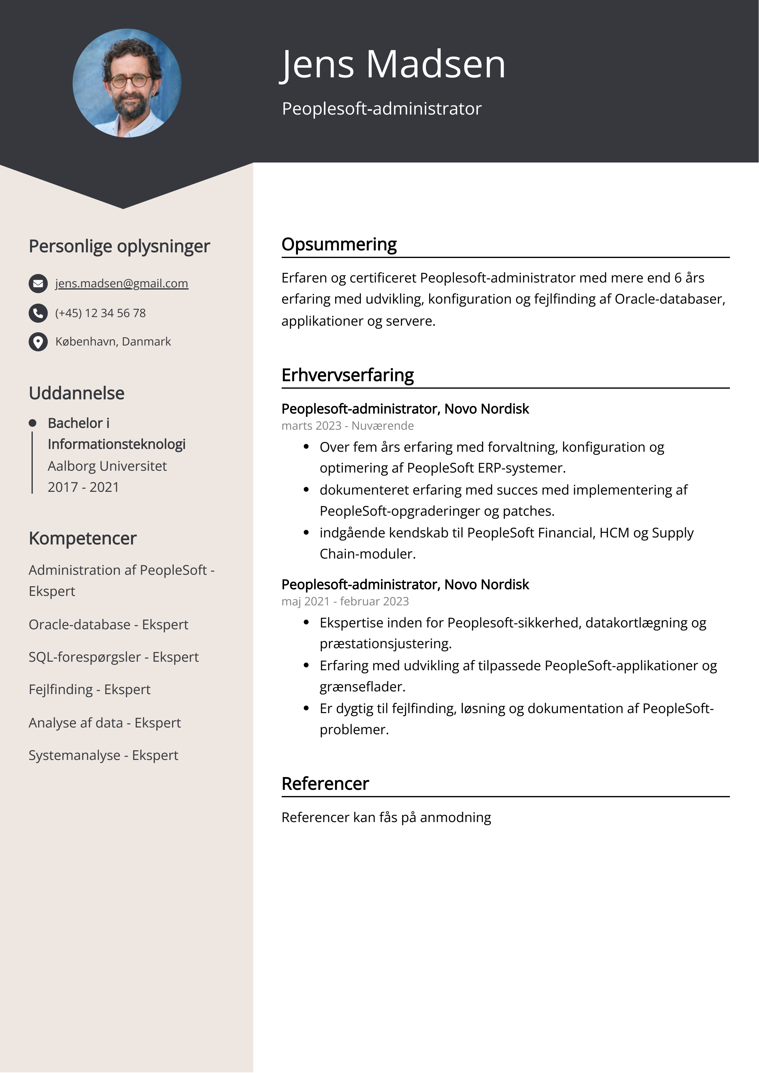 Peoplesoft-administrator CV-eksempel