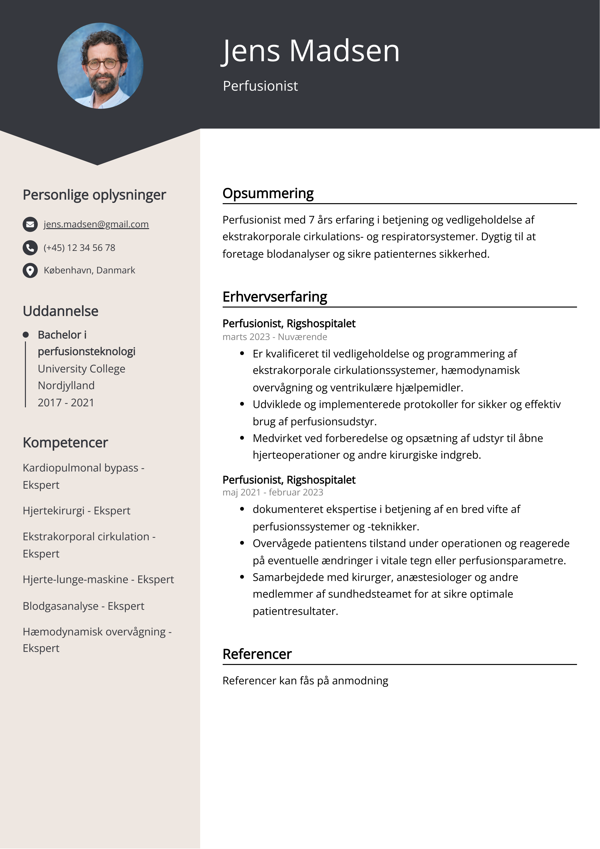 Perfusionist CV-eksempel