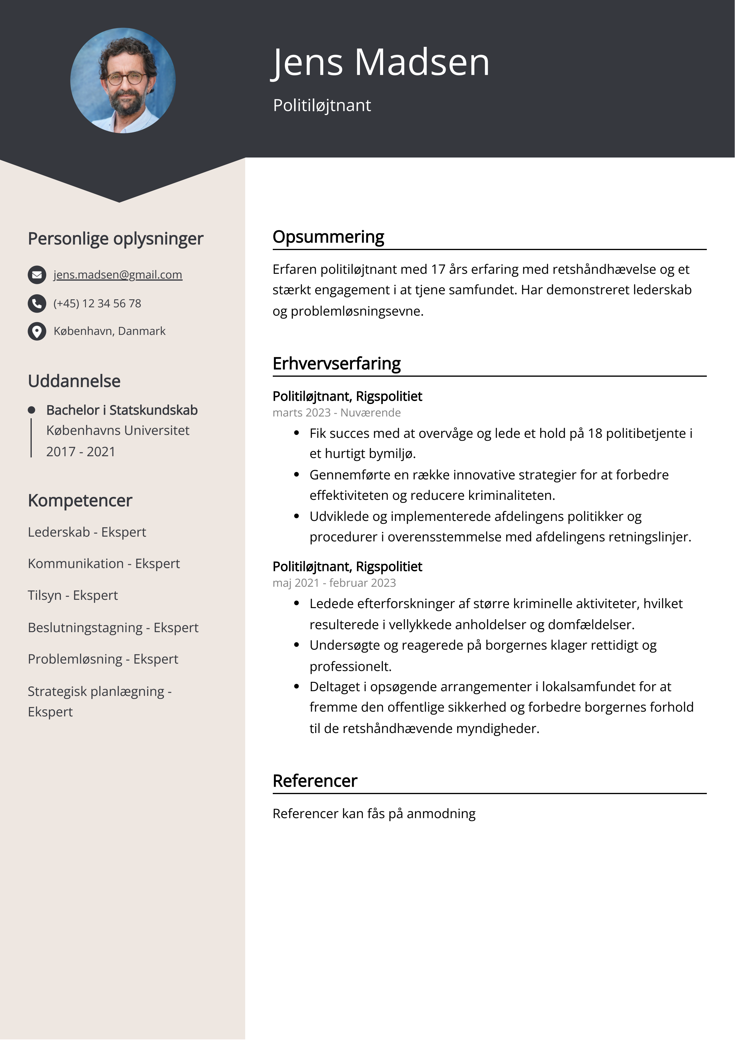 Politiløjtnant CV-eksempel