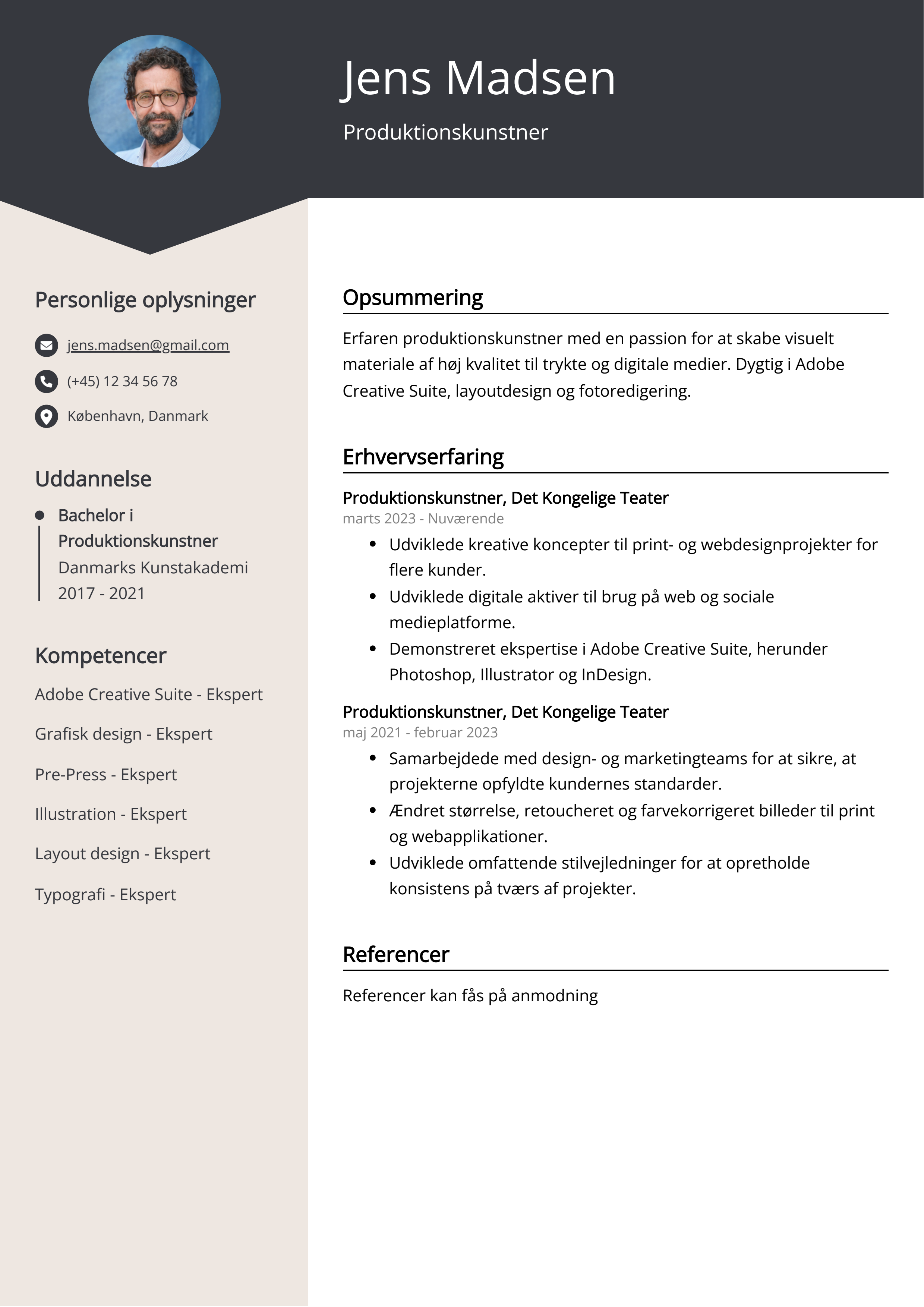 Produktionskunstner CV-eksempel