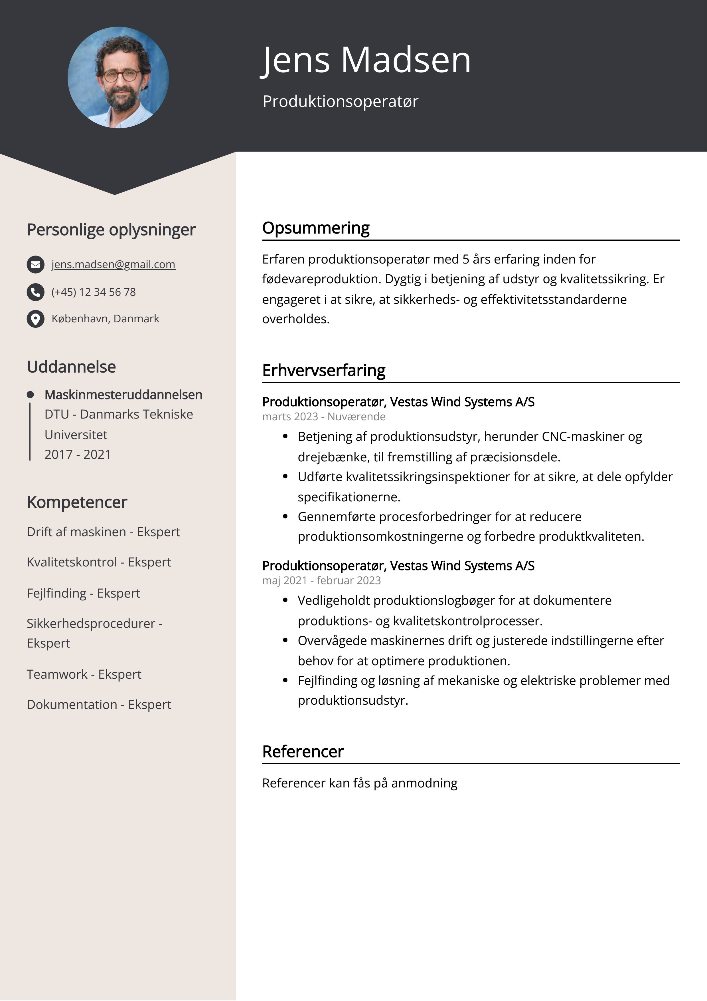 Produktionsoperatør CV eksempel