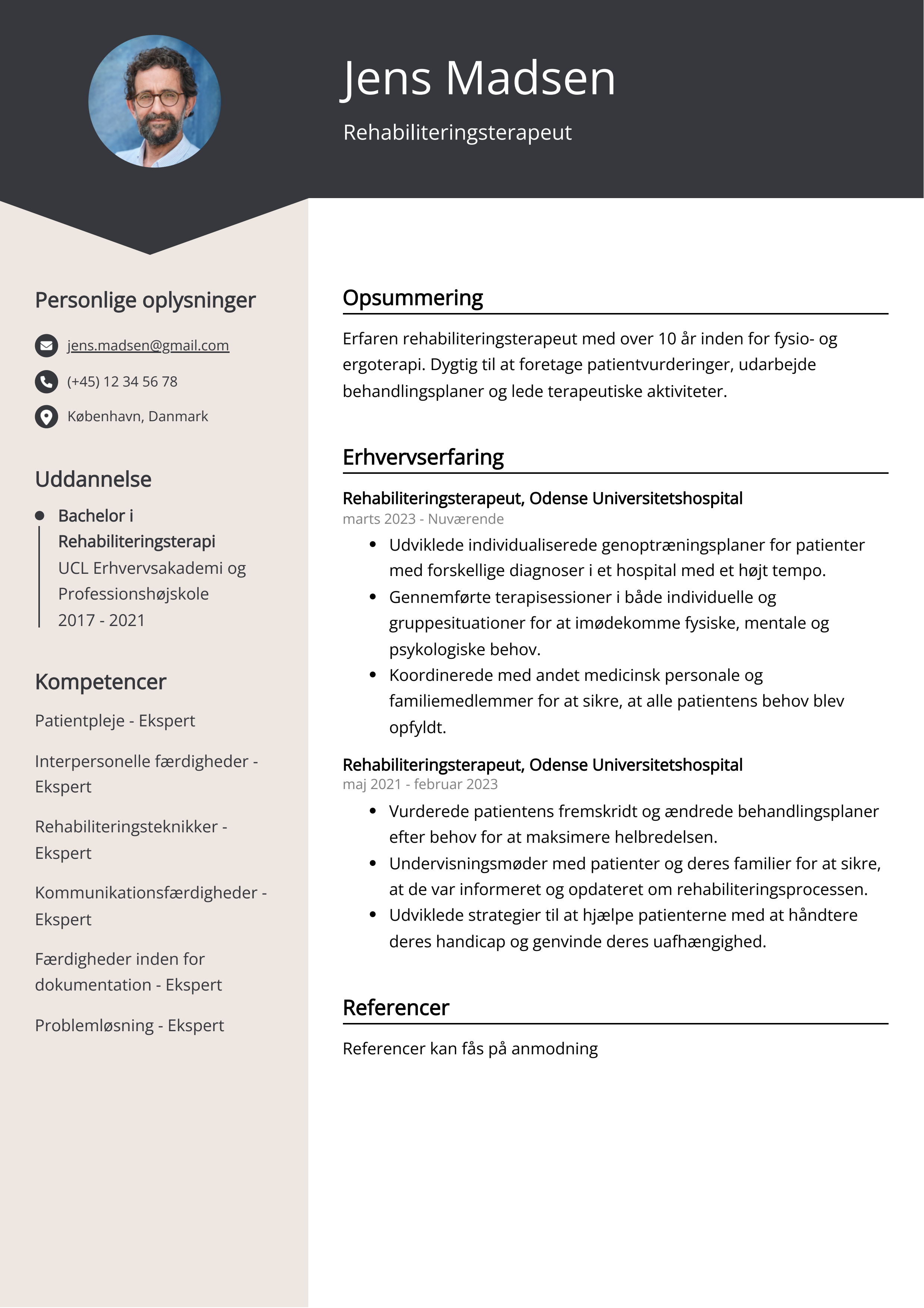 Rehabiliteringsterapeut CV-eksempel