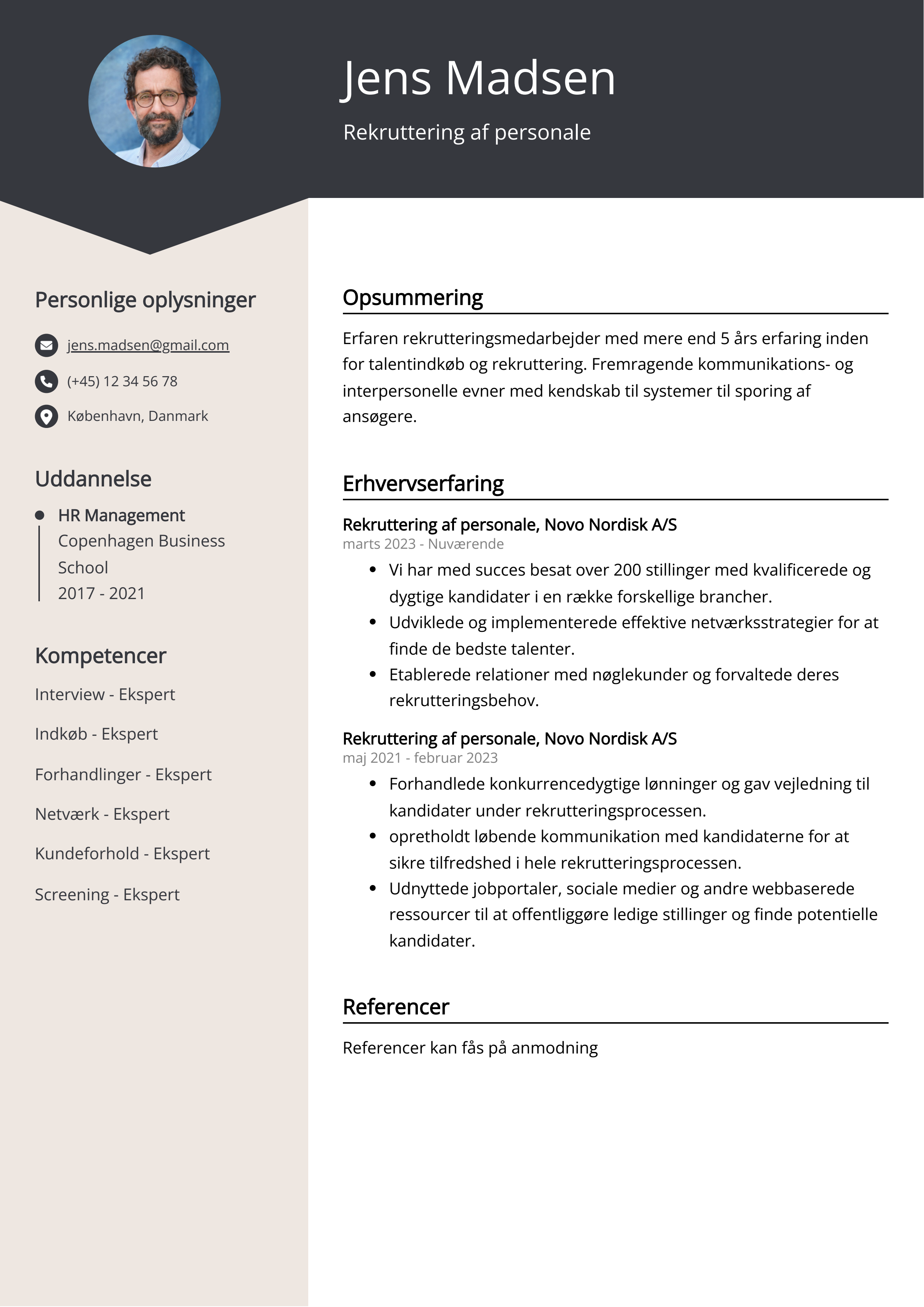 Rekruttering af personligt CV Eksempel