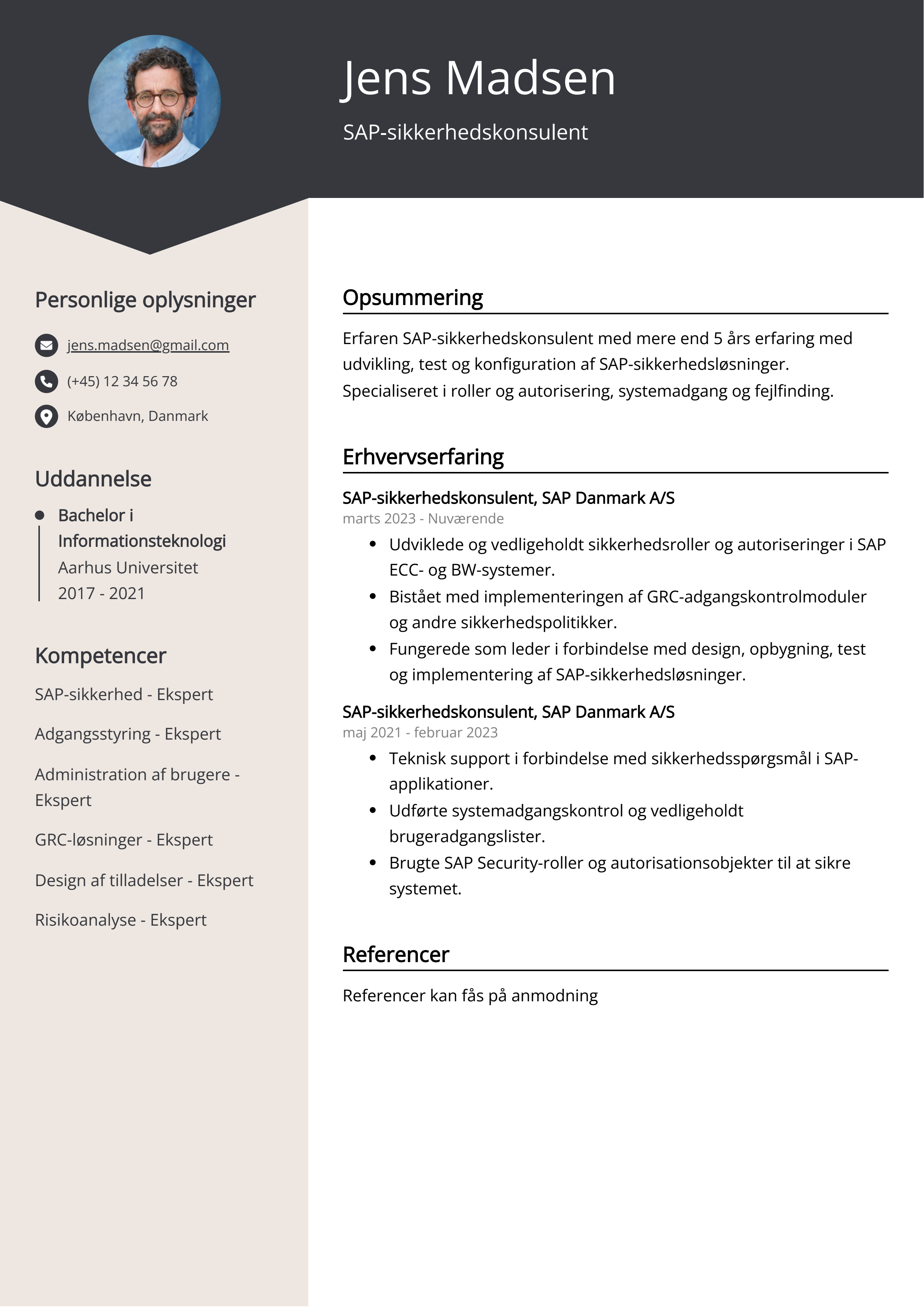 SAP-sikkerhedskonsulent CV-eksempel