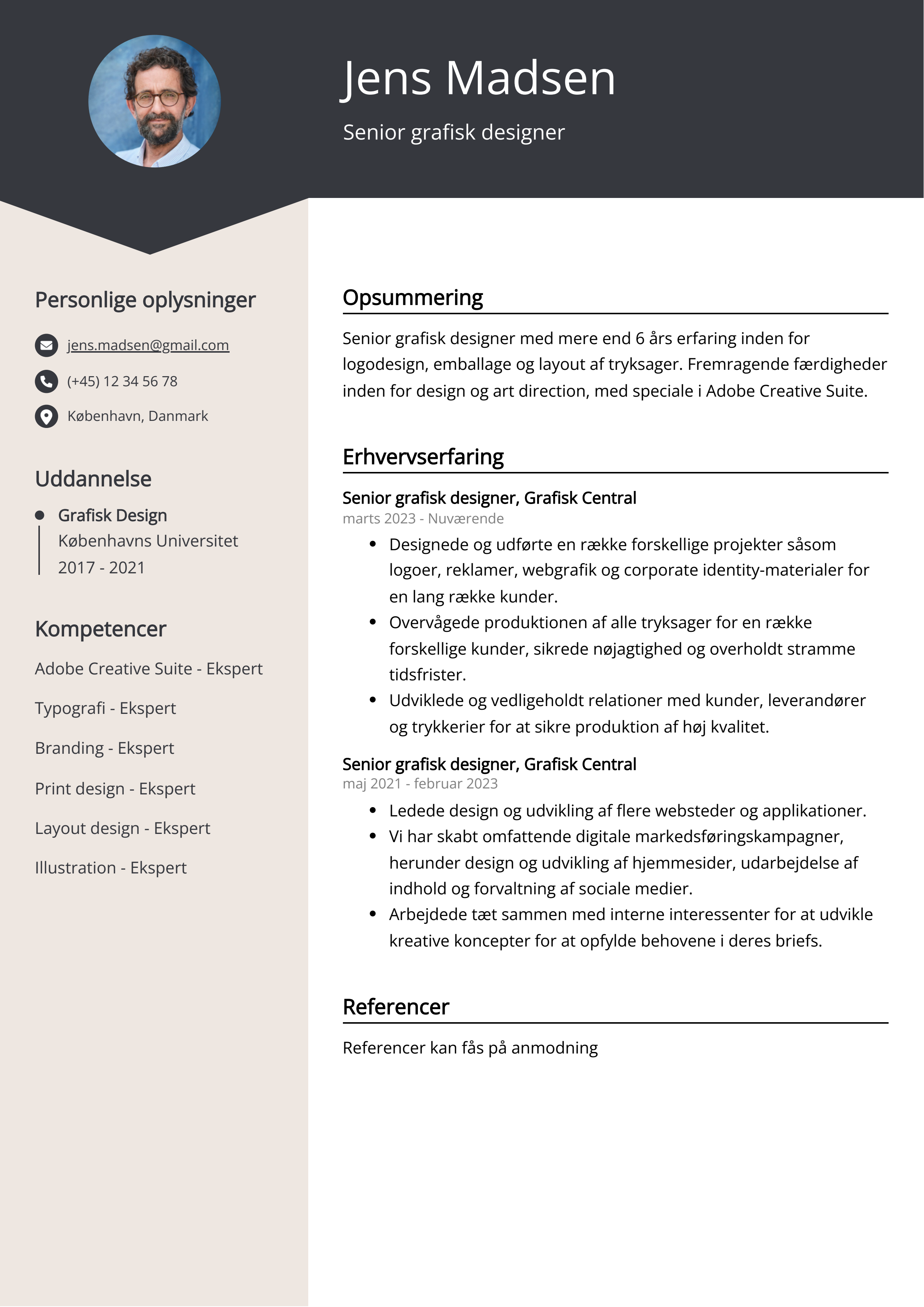 Senior grafisk designer CV-eksempel