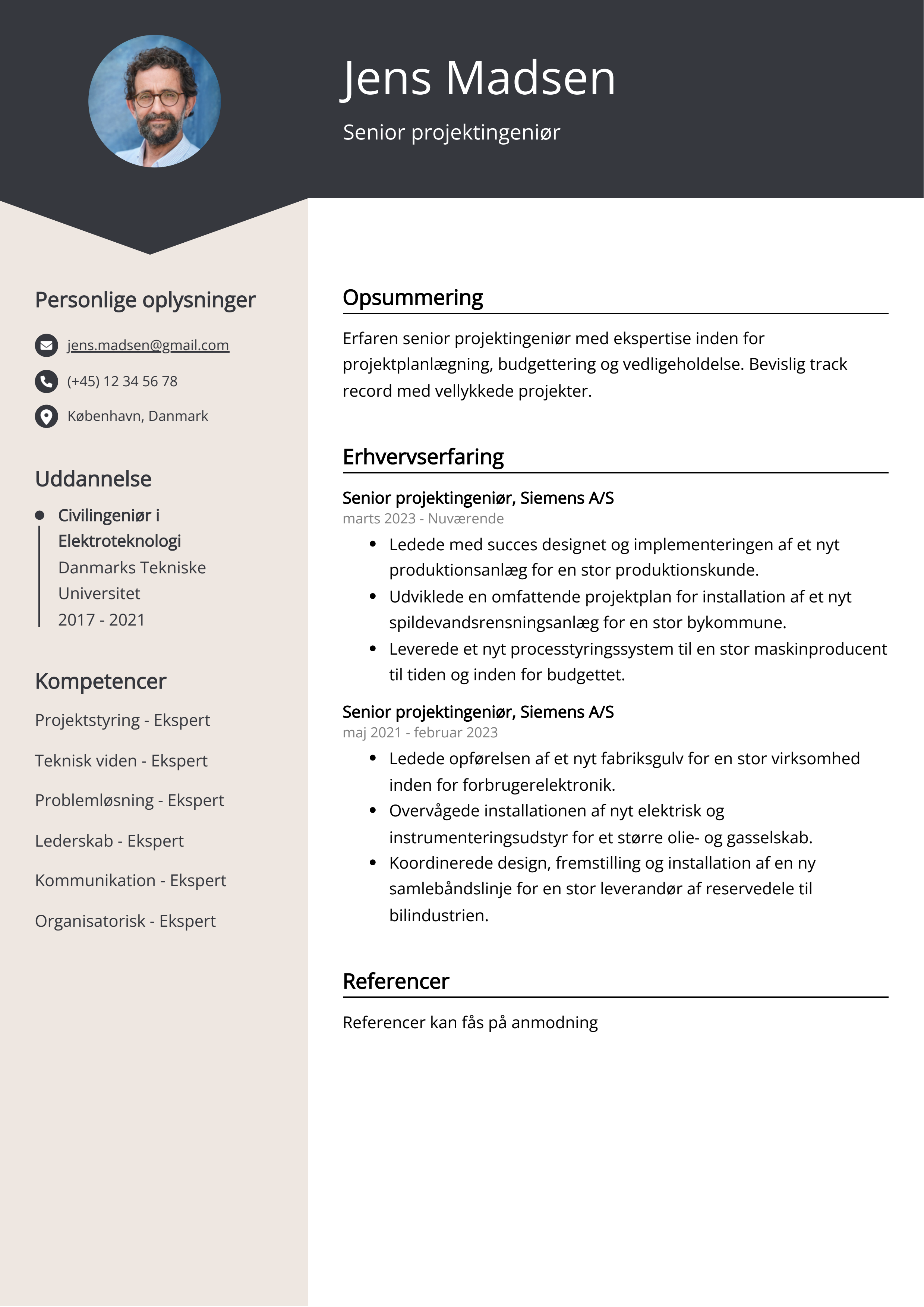 Senior projektingeniør CV-eksempel