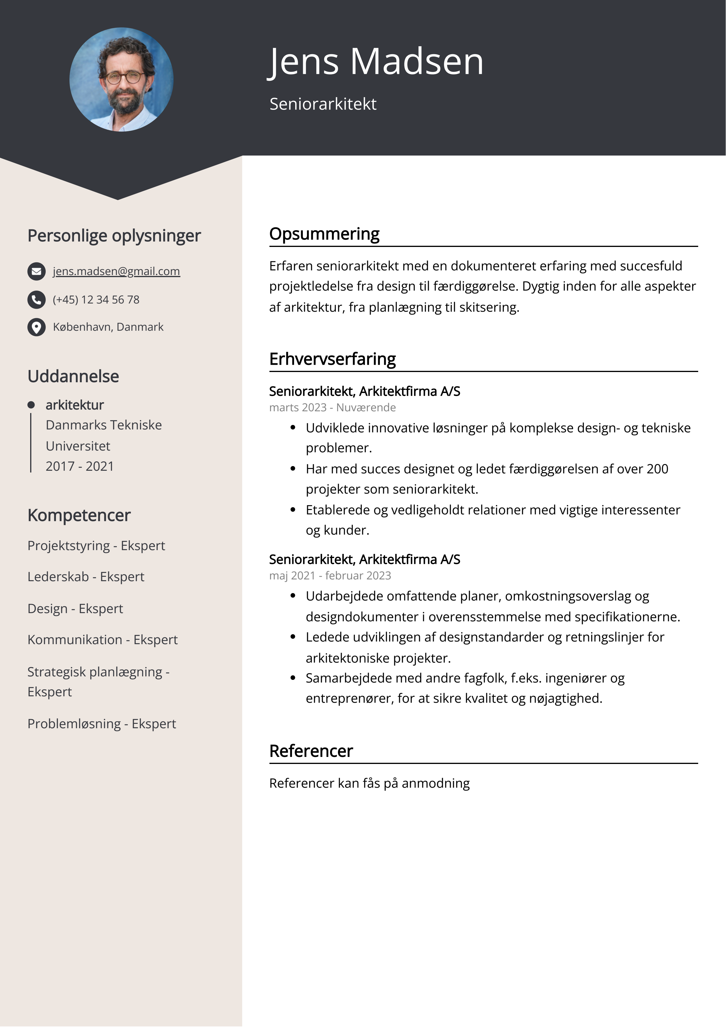 Seniorarkitekt CV-eksempel