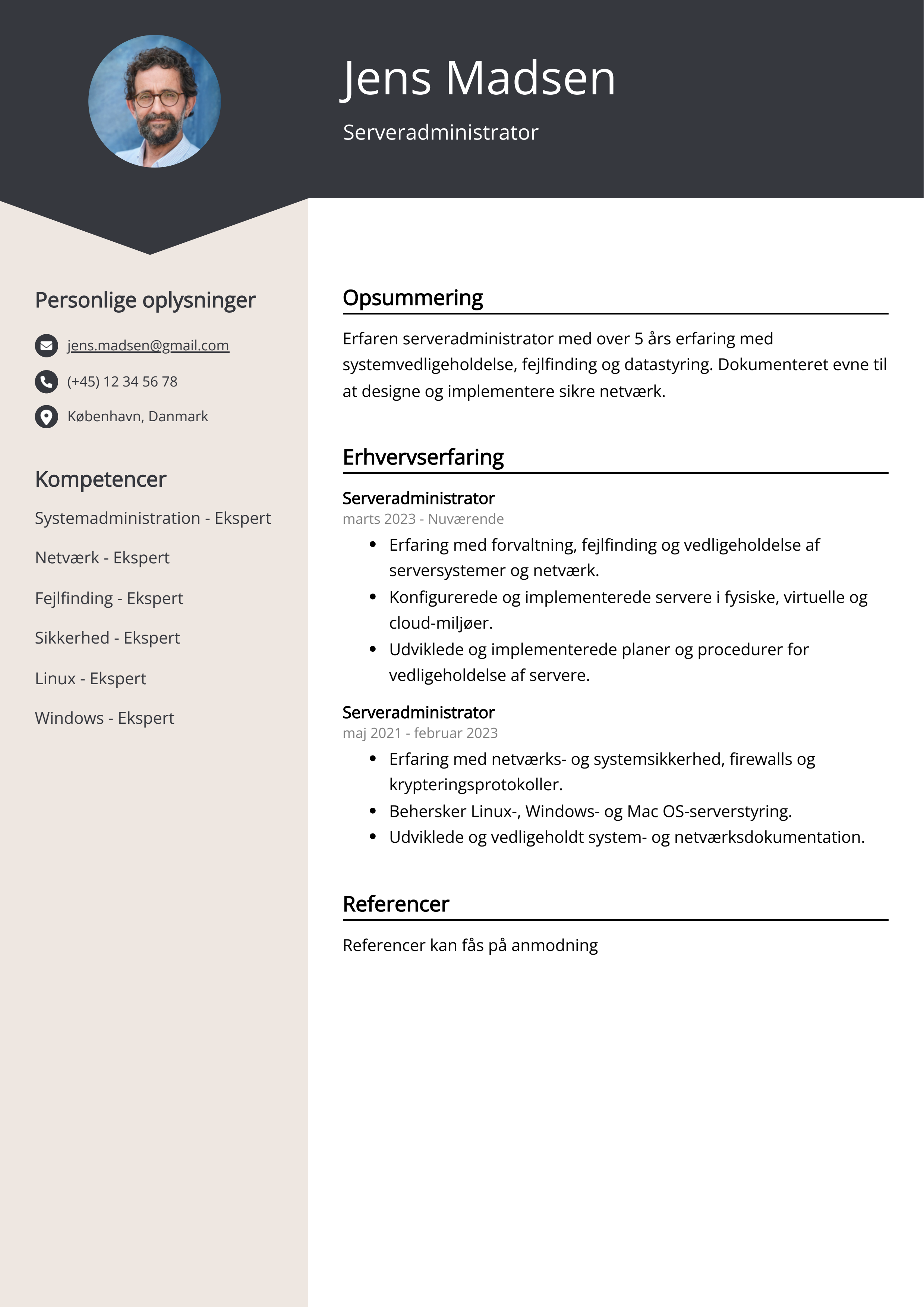 Serveradministrator CV-eksempel