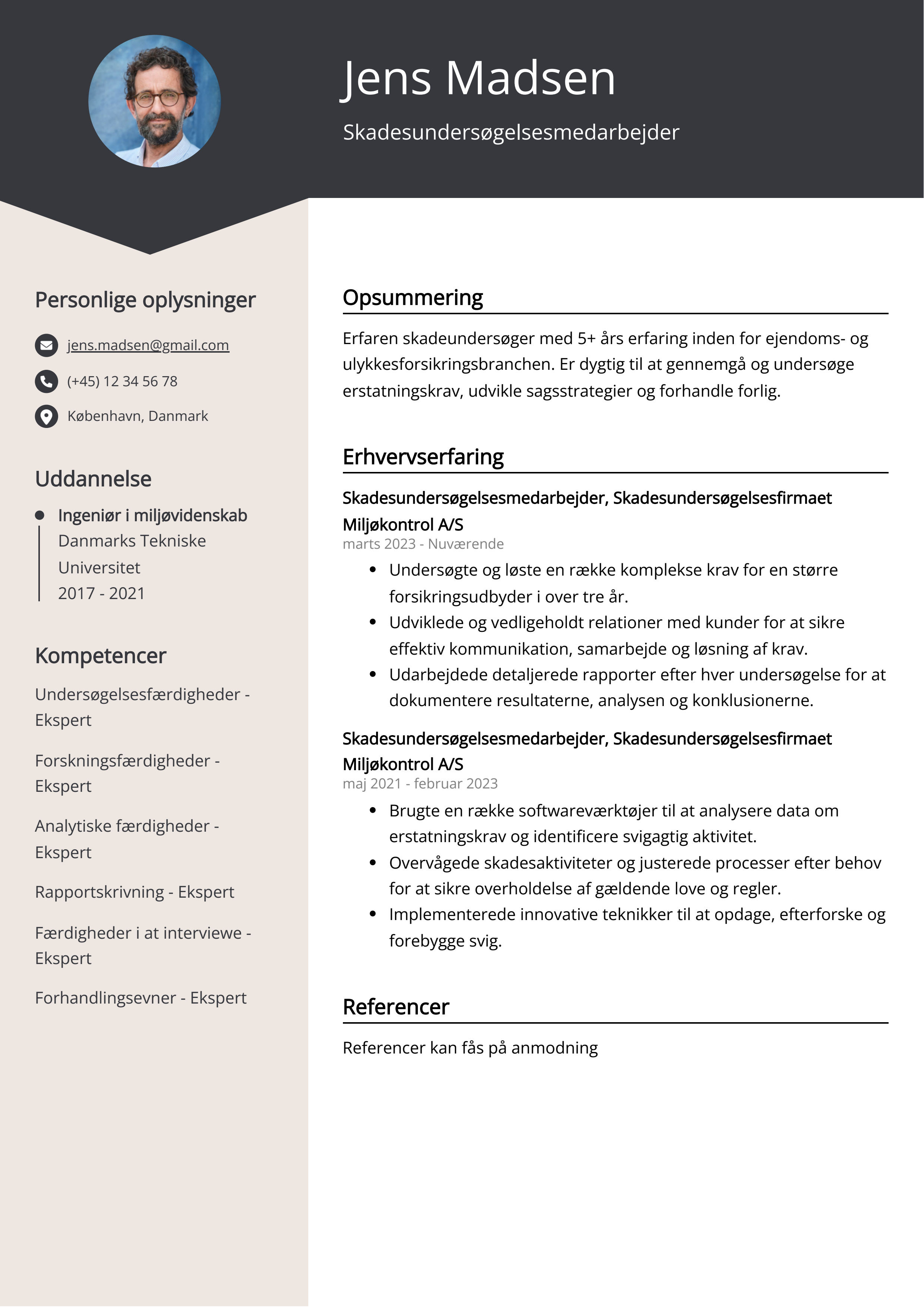 Skadesundersøgelsesmedarbejder CV Eksempel