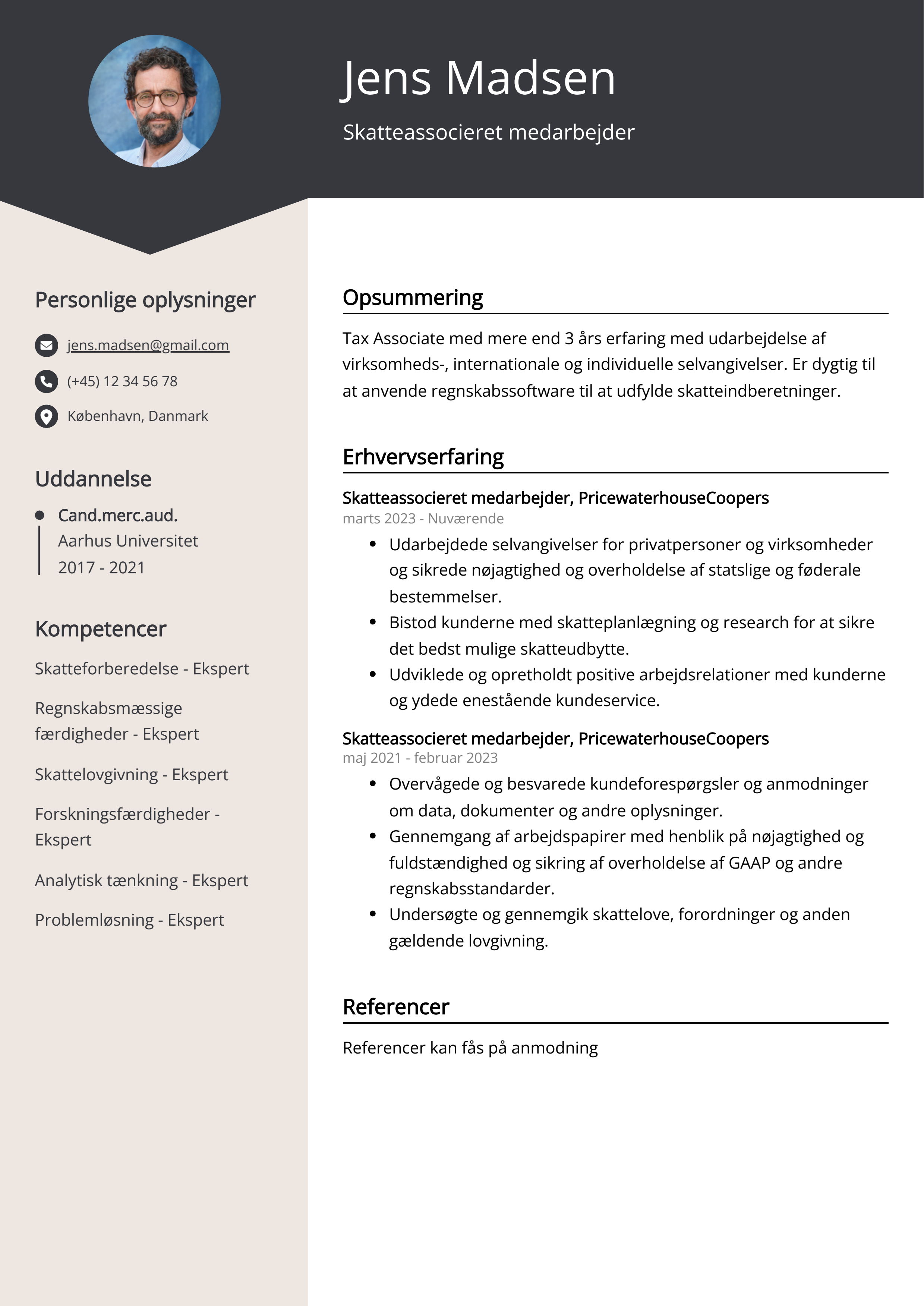 Skatteassocieret medarbejder CV Eksempel