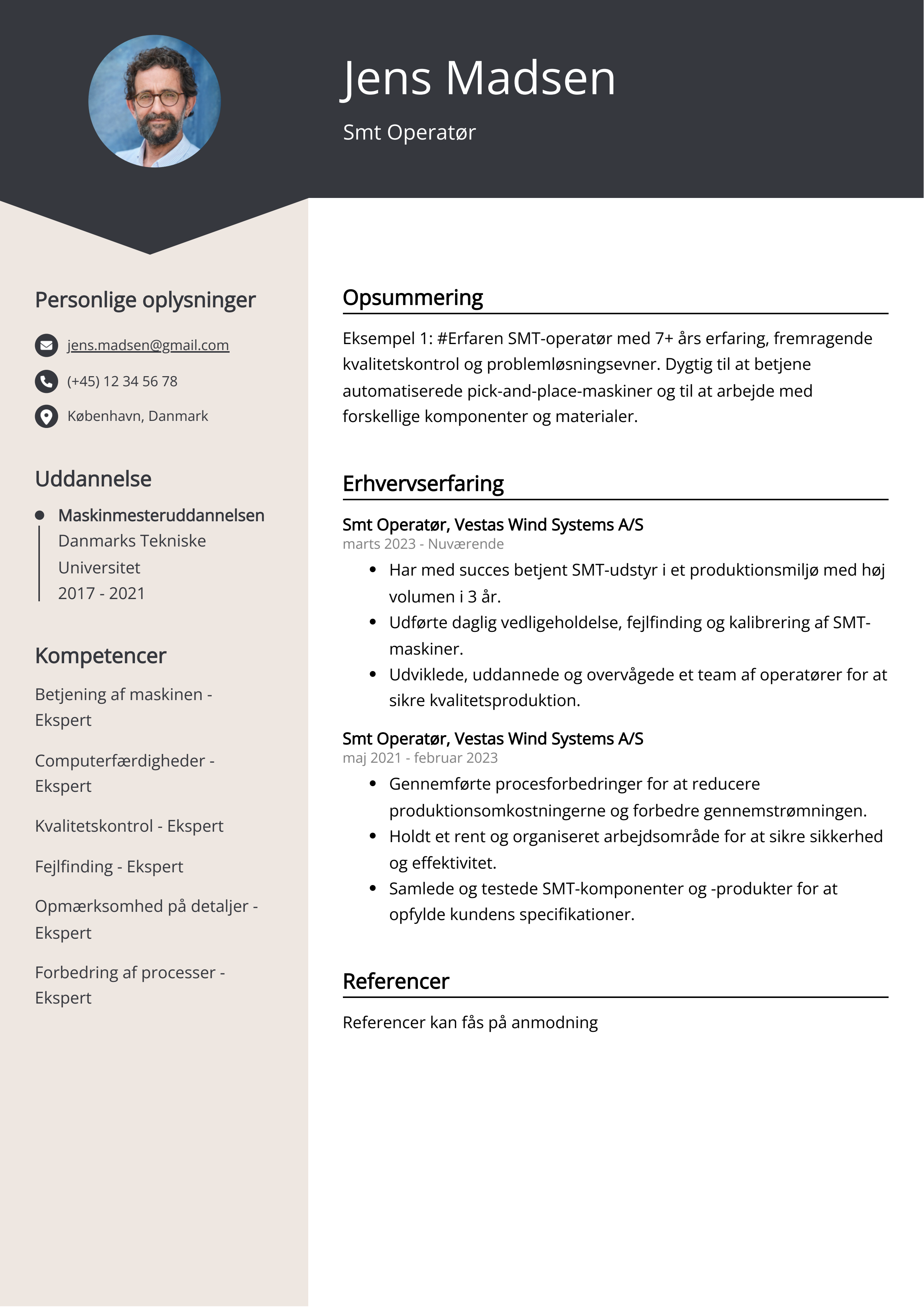 Smt Operatør CV-eksempel