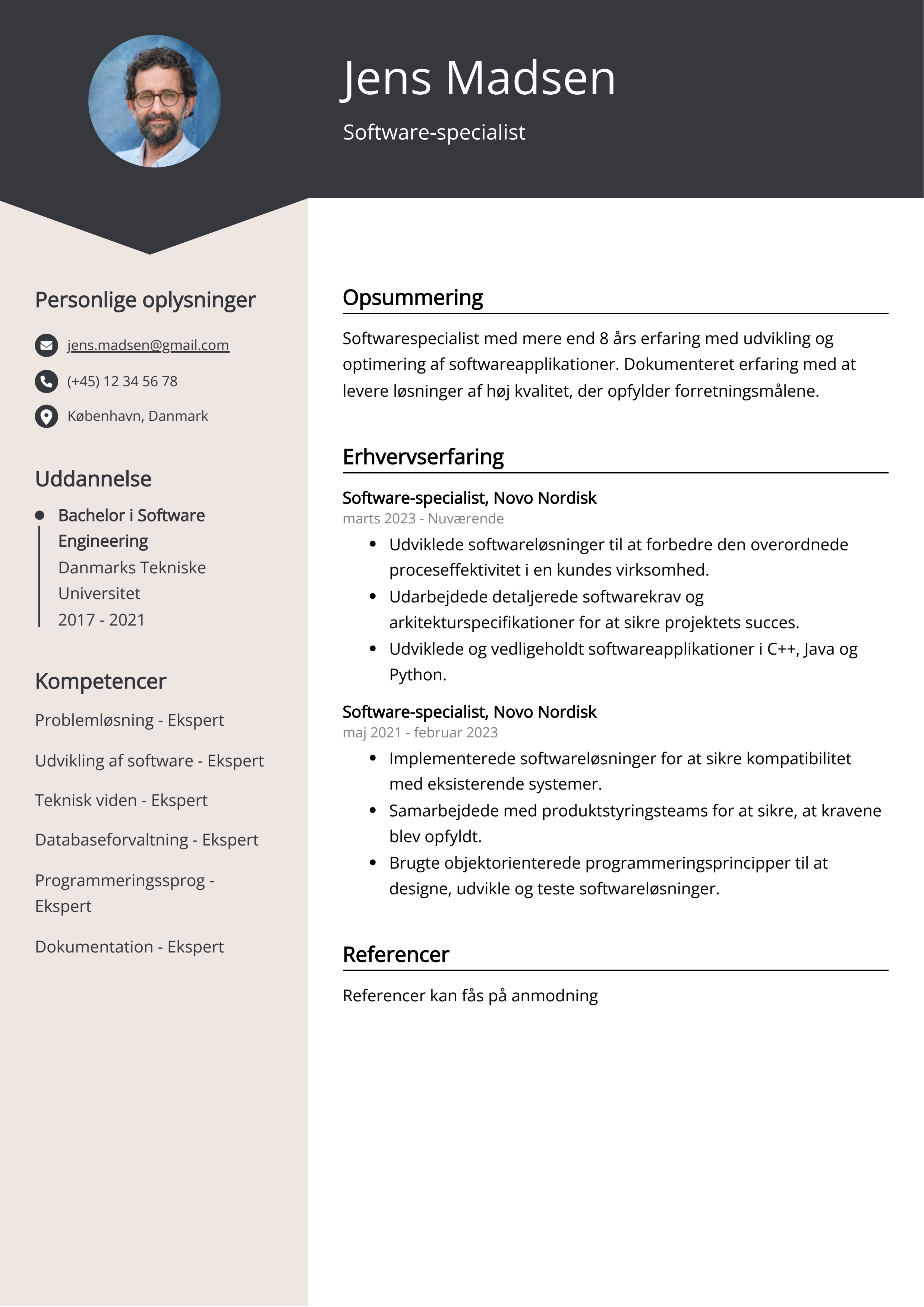 Eksempel på CV for softwarespecialist
