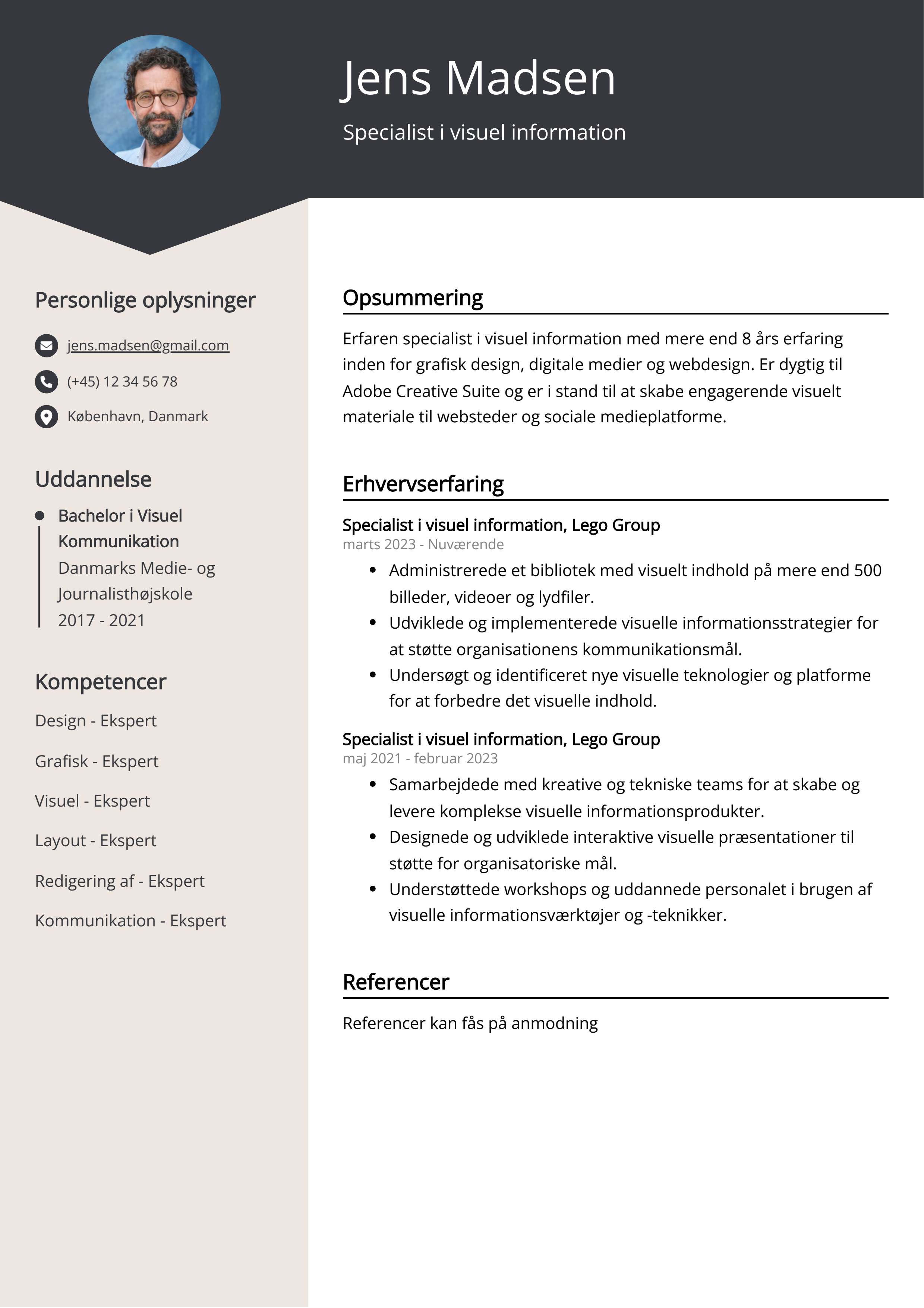 Specialist i visuel information CV-eksempel