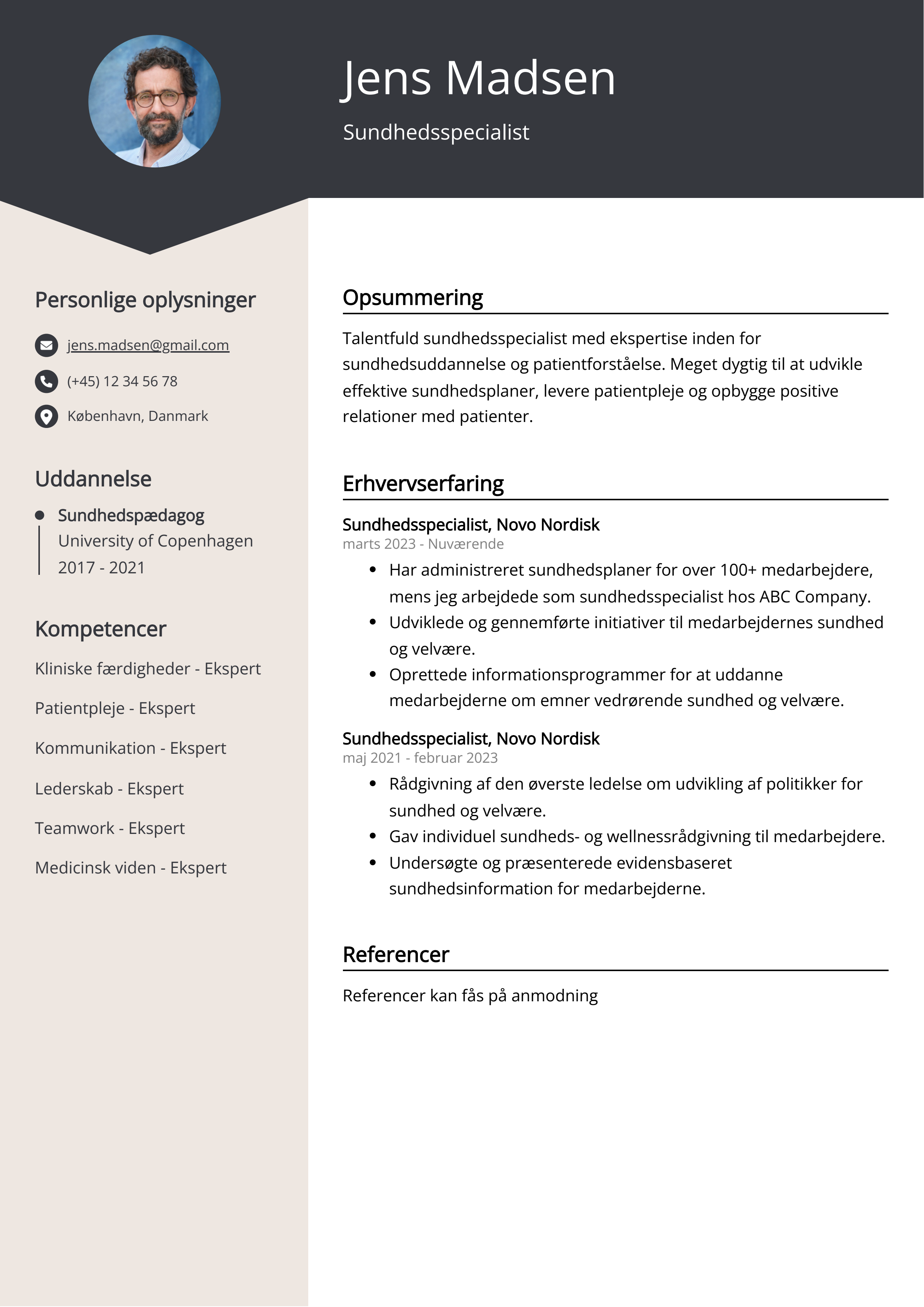 Sundhedsspecialist CV-eksempel