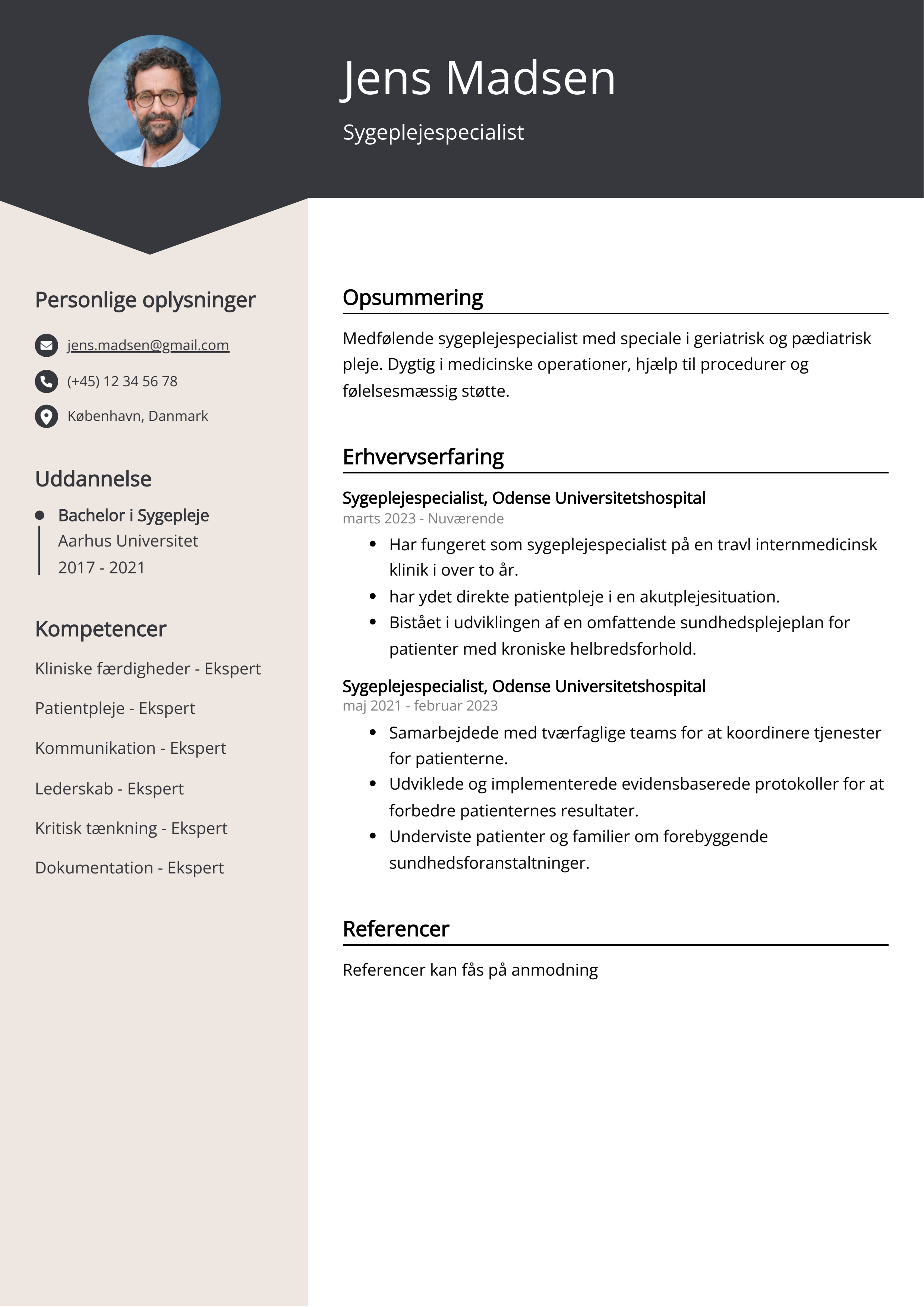 Sygeplejespecialist CV-eksempel