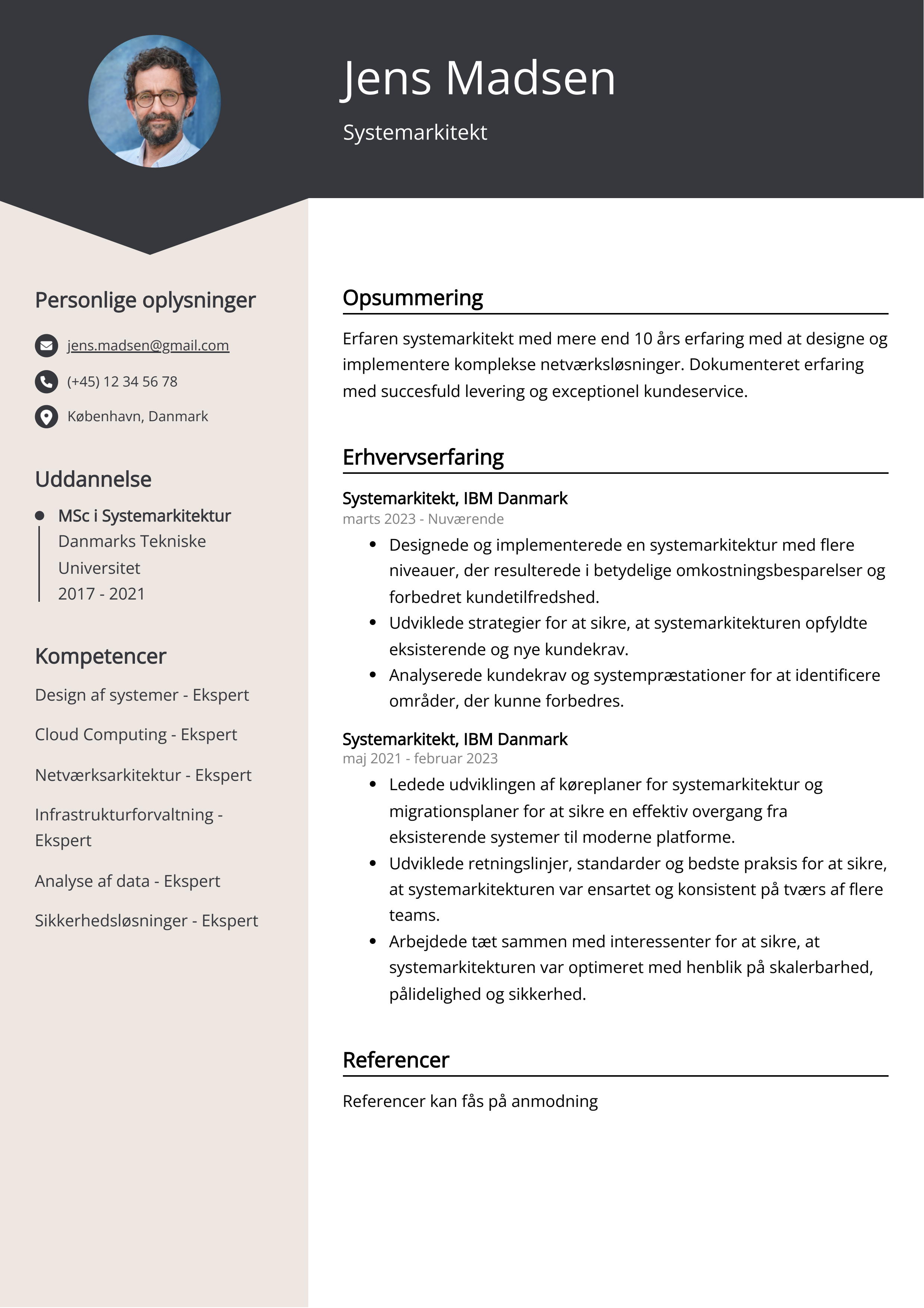 Systemarkitekt CV-eksempel